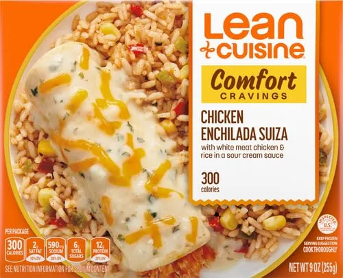 Lean Cuisine Frozen Meal Chicken Enchilada Suiza, Comfort Cravings Microwave Meal, Frozen Chicken and Rice Dinner, Frozen Dinner for One