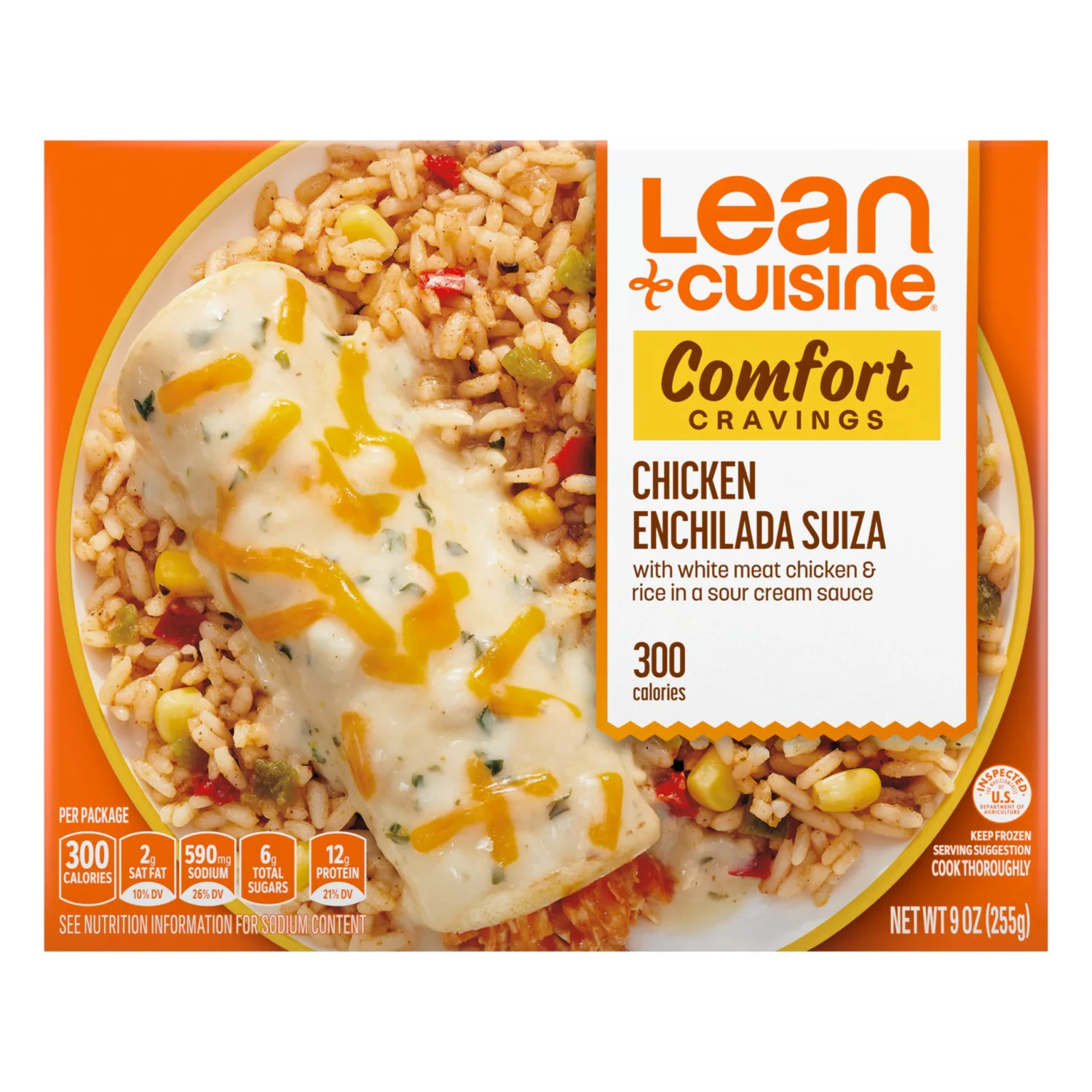Lean Cuisine Frozen Meal Chicken Enchilada Suiza, Comfort Cravings Microwave Meal, Frozen Chicken and Rice Dinner, Frozen Dinner for One