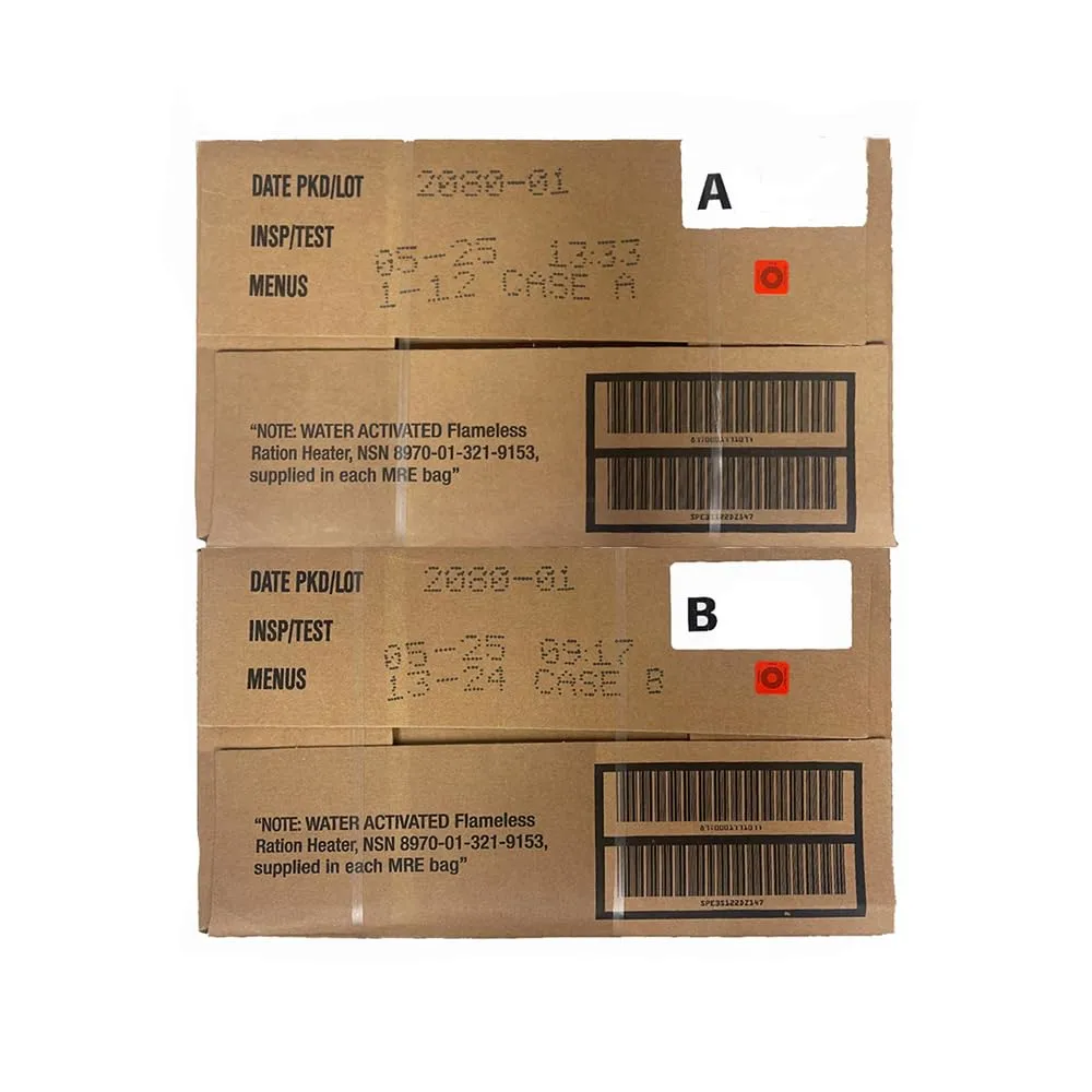 Wornick MRE Meals Ready to Eat, 2025 Inspection Date or Better, Emergency Food Supply, Survival Camping Outdoor Meals 12 Pack (A & B Case Bundle, 2, Count)