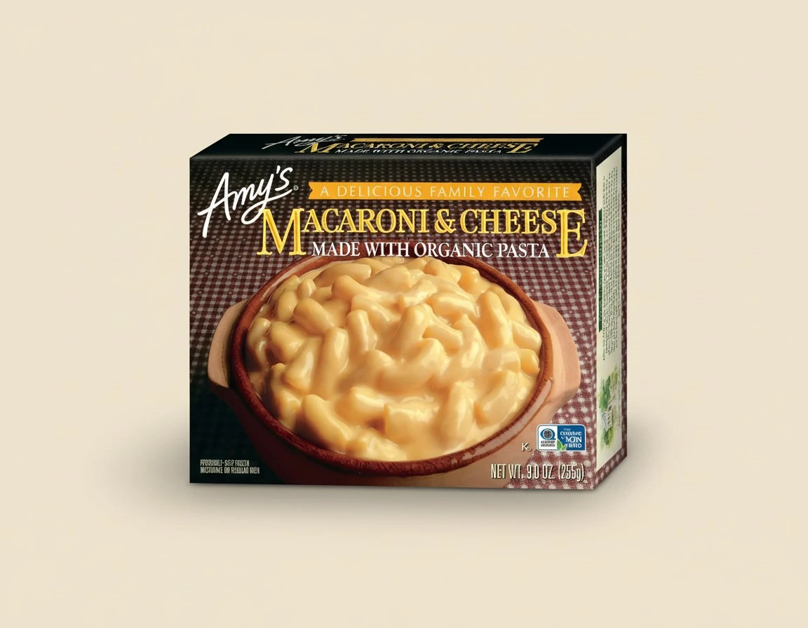 Amy's Frozen Meals, Macaroni and Cheese Frozen Pasta Tray, Made With Organic Pasta and White Cheddar Cheese, Microwave Meals, 9 Oz