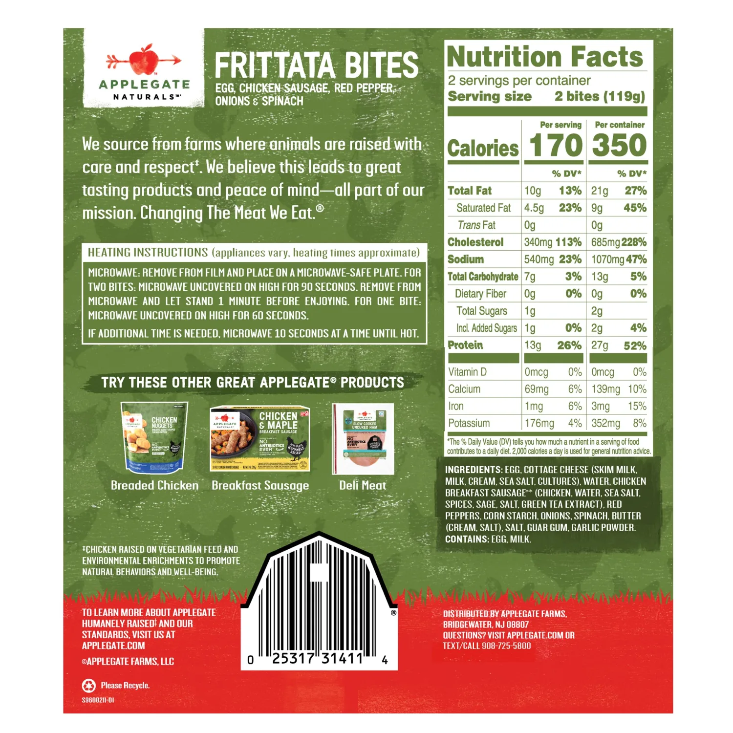 Applegate Farms Chicken Sausage, Red Pepper, Onions & Spinach Frittata Bites, 8.4 OZ