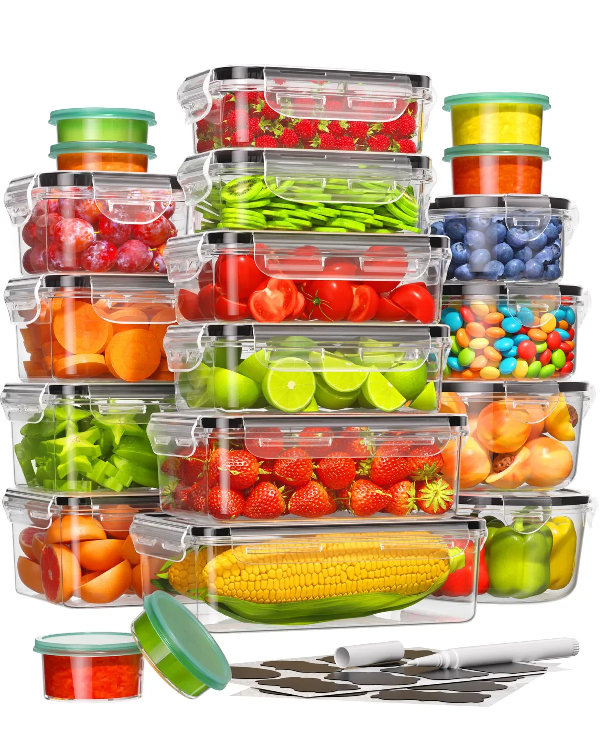 40 Piece Food Storage Containers with Lids(20 Containers & 20 Lids), BPA-Free Plastic Food Containers for Kitchen Storage and Organization, Leak Proof Meal Prep Container, Includes Labels & Pen