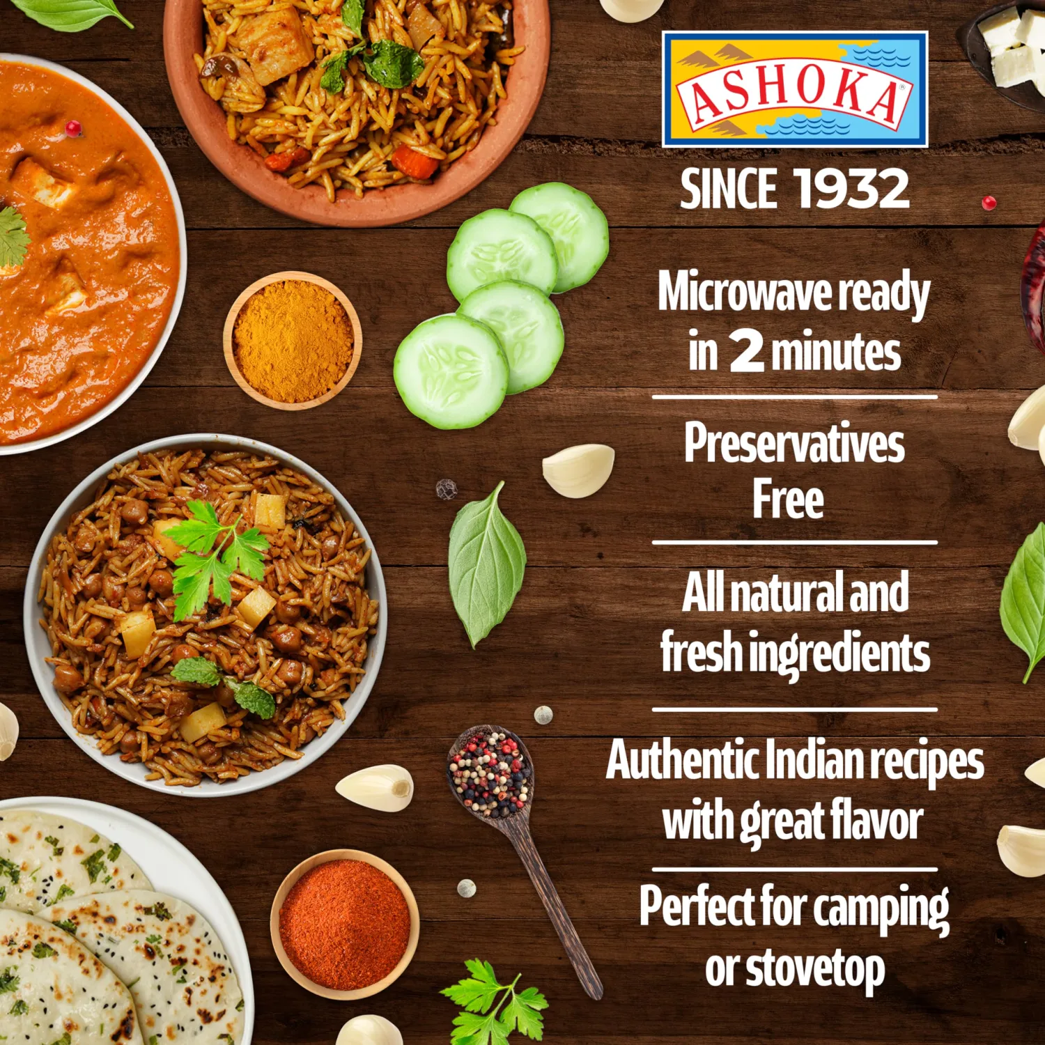 Ashoka Indian Meals 1932, Vegetarian Entry, Mixed Vegetables & Cheese, All-Natural Heat & Eat Navratan Korma, Kosher Certified, Microwave Ready Indian Meals, Gluten-Free, No Preservatives, Pack of 1