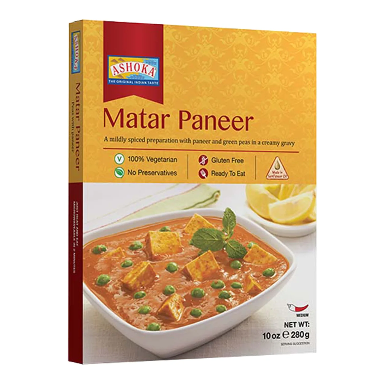 Ashoka Heat & Eat Entrees 1932, Vegetarian Green Peas & Cheese, Gluten-Free Indian Meals, Kosher Certified, All-Natural Matar Paneer, Travel Friendly, Portable, No Preservatives, Pack of 1
