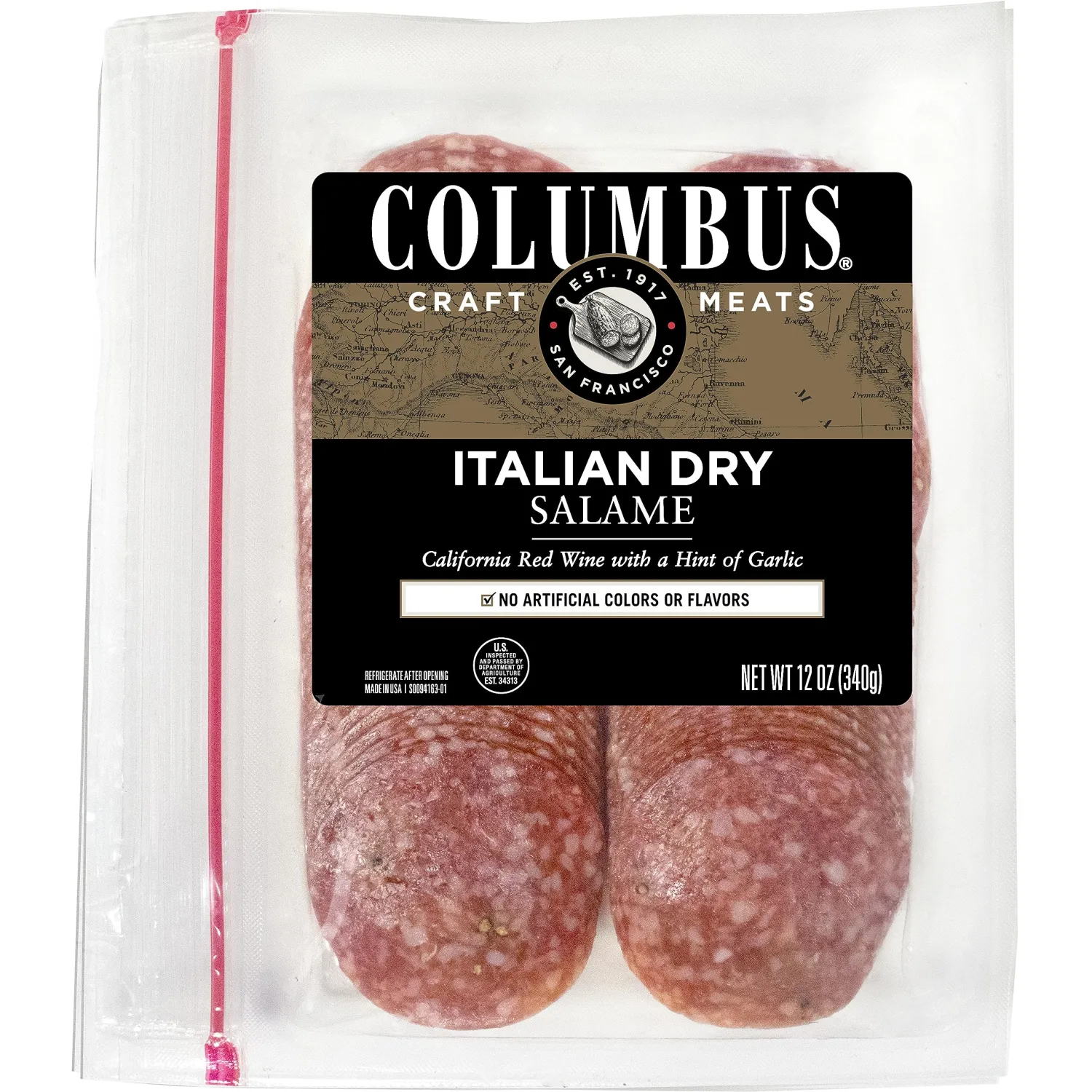 COLUMBUS Italian Dry Salami Sliced Charcuterie Salami Deli Meat, Lunch Meat 12 Oz Pack