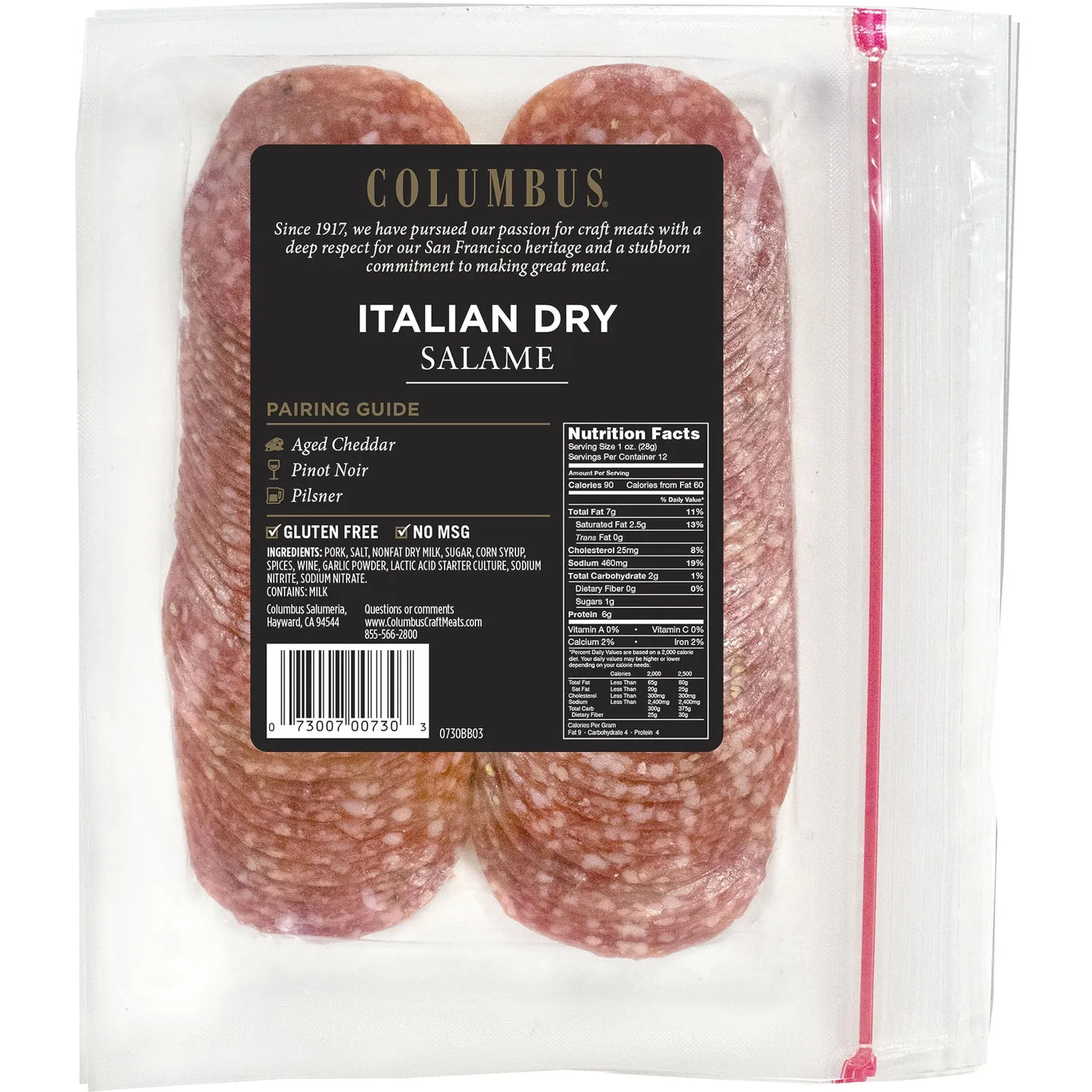 COLUMBUS Italian Dry Salami Sliced Charcuterie Salami Deli Meat, Lunch Meat 12 Oz Pack