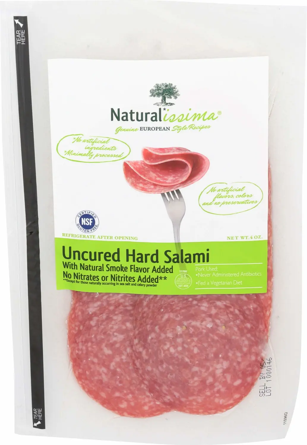 Naturalissima, Uncured Hard Salami, 4 oz