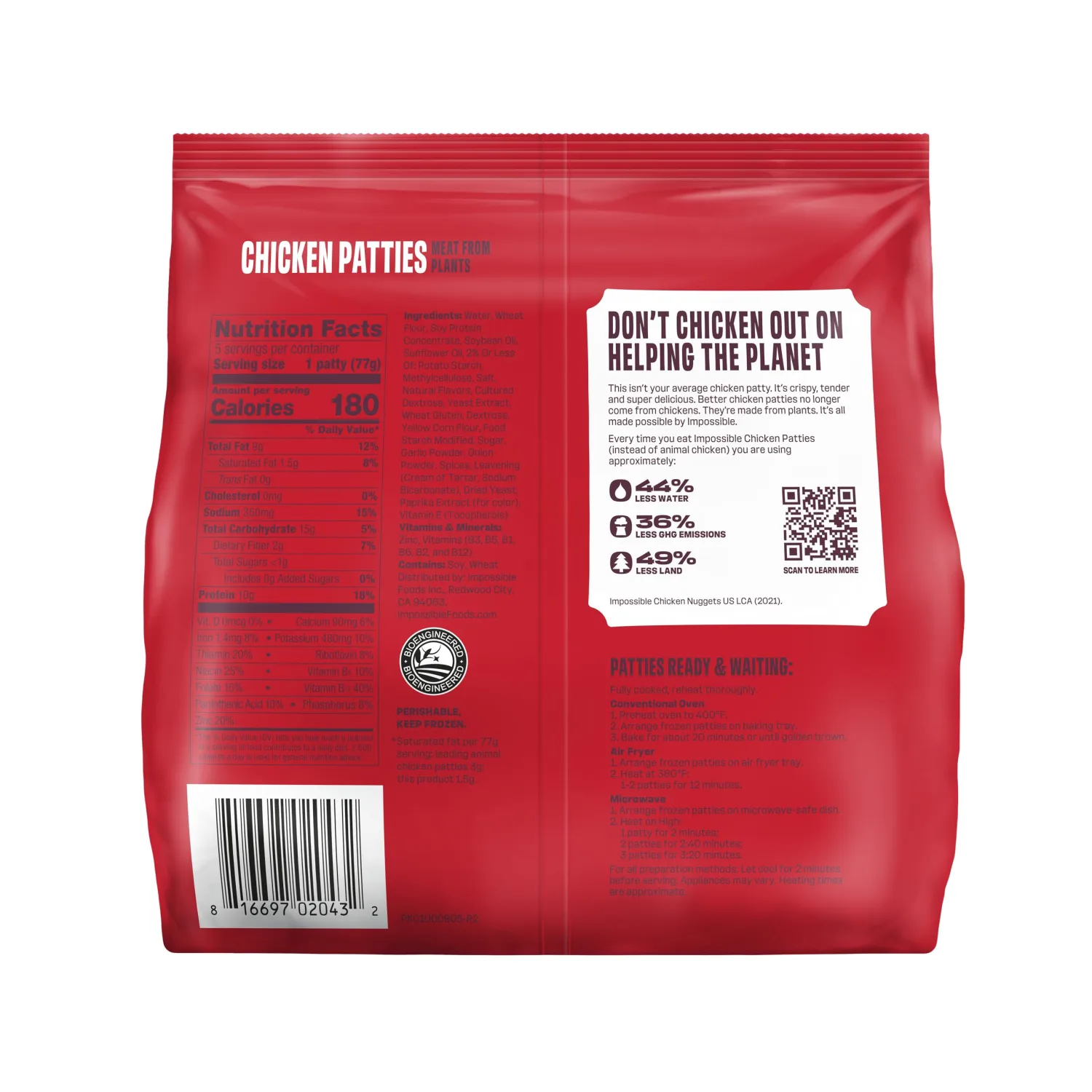 Impossible Chicken Patties Made From Plants, 5 Patties, 13.5 Oz