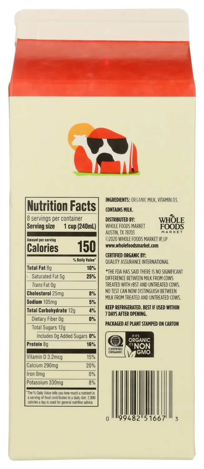 365 by Whole Foods Market Organic Whole Grade A Milk, Ultra-Pasteurized & Homogenized, 64 OZ