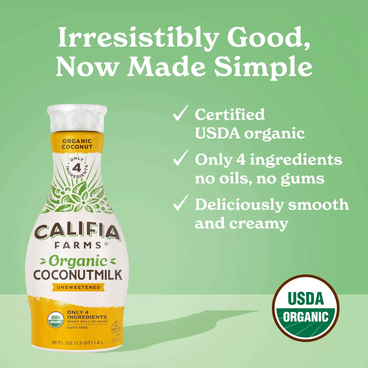Califia Farms - Organic Unsweetened Coconutmilk, 48 Oz, Dairy Free, Vegan, Plant Based, Organic Milk, Non GMO, Low Calorie, USDA Organic