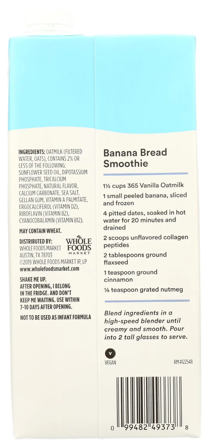 365 by Whole Foods Market, Vanilla Oatmilk, 32 Fl Oz