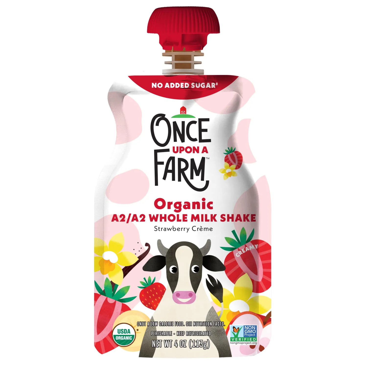 Once Upon a Farm A2/A2 Whole Milk Shake, Strawberry Creme Kids' Pouch, 4oz