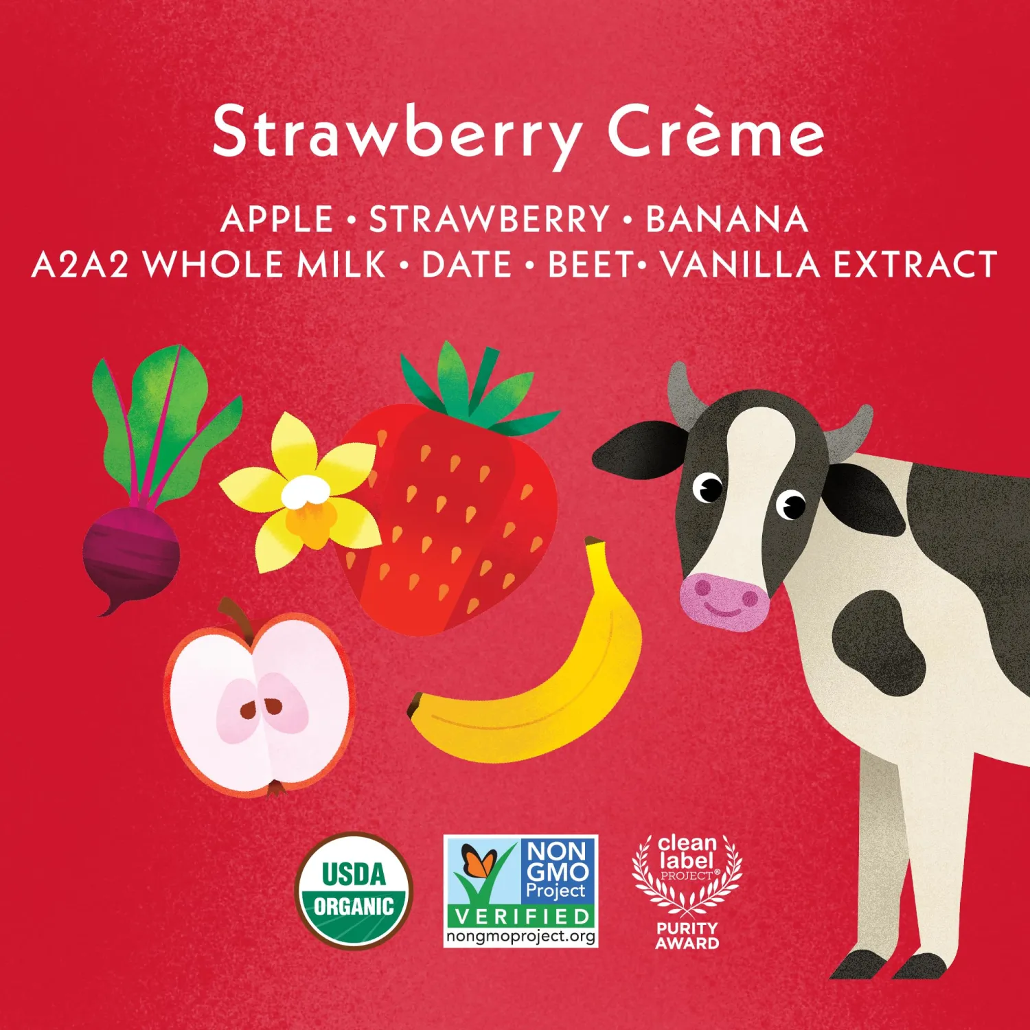 Once Upon a Farm A2/A2 Whole Milk Shake, Strawberry Creme Kids' Pouch, 4oz