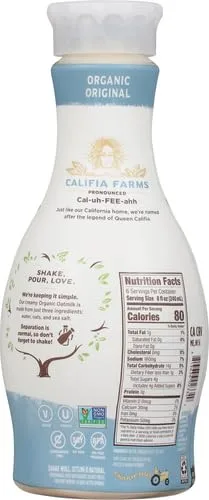 Califia Farms - Organic Original Oat Milk, 48 Oz, Dairy Free, Plant Based, Vegan, Non GMO, USDA Organic Milk