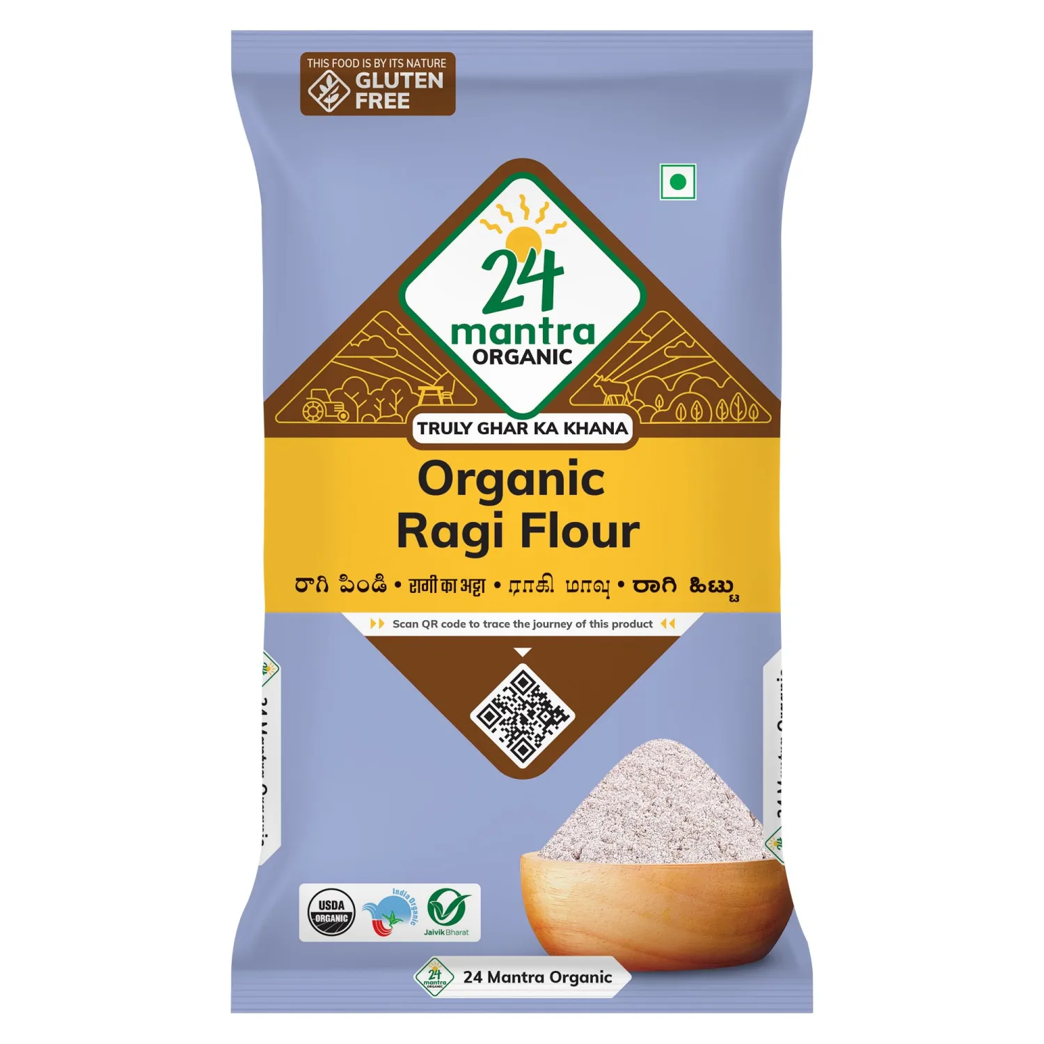 24 Mantra Organic Ragi Flour/Finger Millet/Nachni Flour - Chemical Free & Pesticides Free | Naturally Gluten-Free (500 G (Pack Of 1))