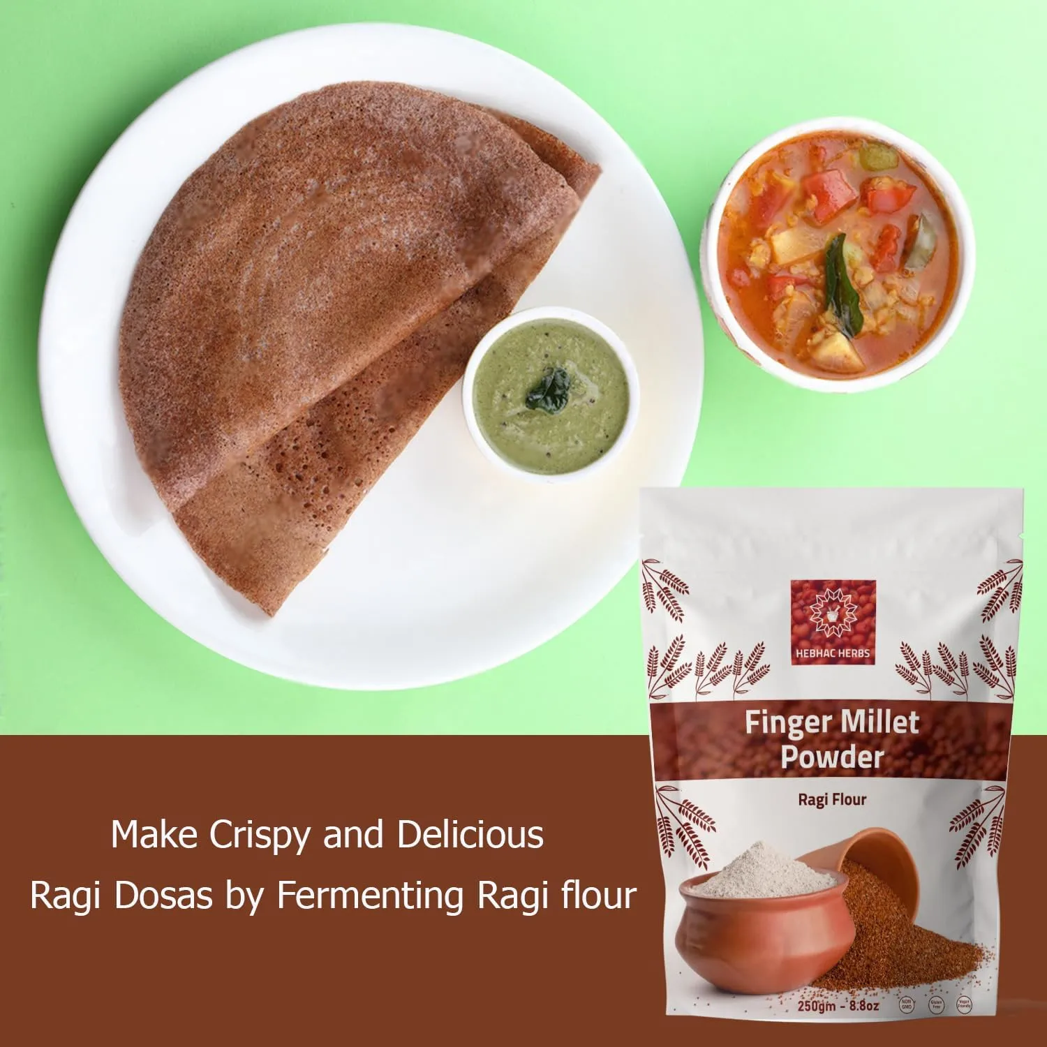 Finger Millet Powder - Ragi Powder, Eleusine coracana, Ready to Cook Ragi Powder, Whole Nutritional Flour for Baking, Cooking