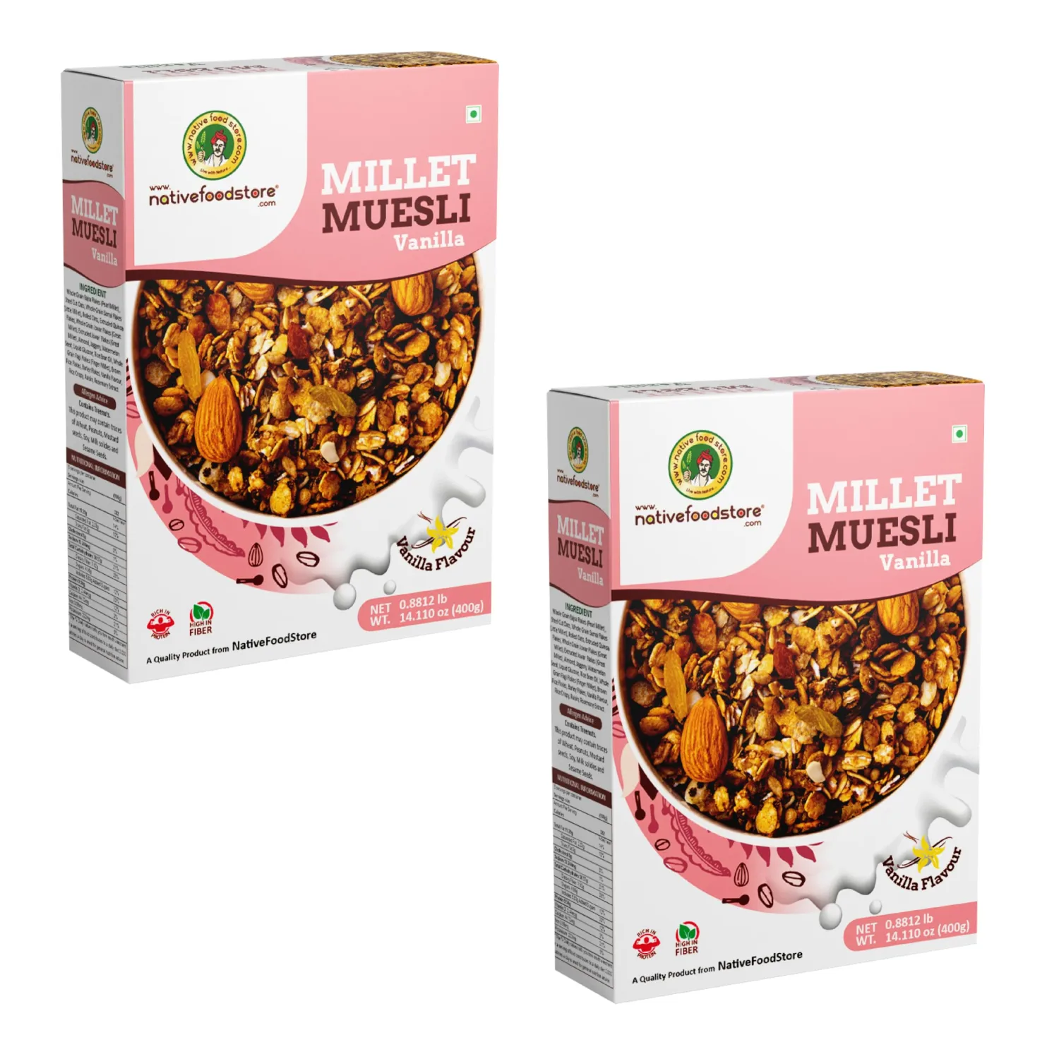 NativeFoodStore: Millet muesli with Vanilla, Naturally Cholesterol-free, 28.2 oz-pack of 2