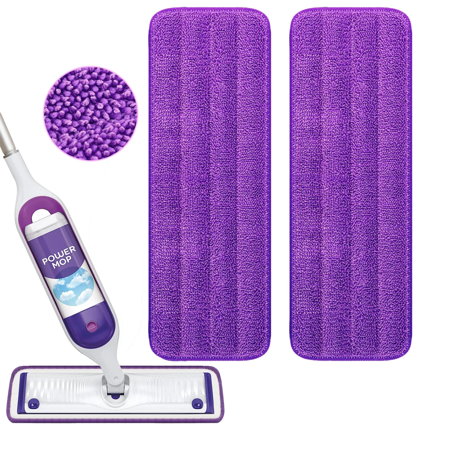Reusable Power Mop Refill Pads for Swiffer Power Mop Starter Kit - Swifter Powermop Pads Refills - Multi-Surface & Wood Mopping Pad Refill for Floor Cleaning - Washable Microfiber Pad, 2 Pack