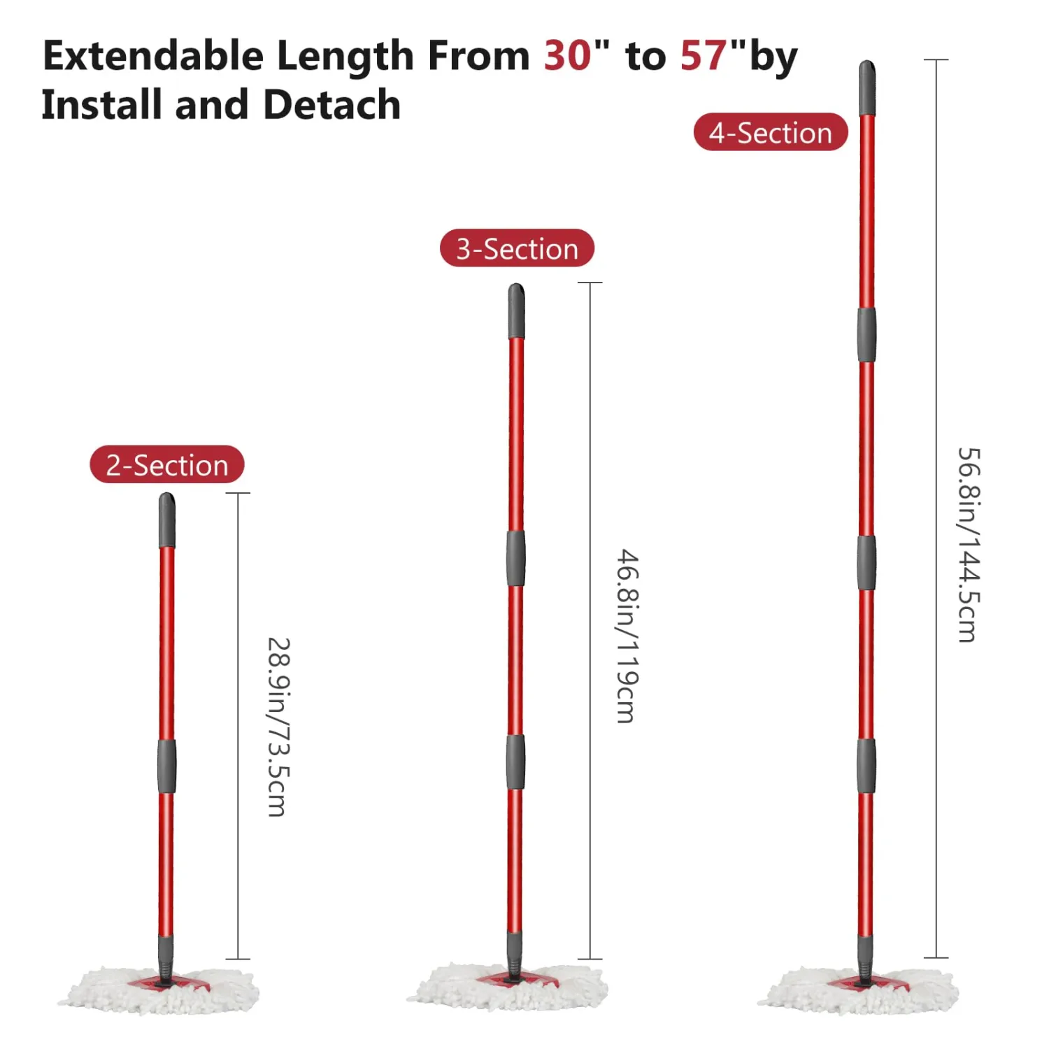 Qulable Spin Mop Replacement Handle - Mop Stick Compatible with O-Cedar Spin Mop, 4-Section 30" to 58" Mop Handle Replacement Stick, EasyWring Mop Handle for Floor Cleaning(Mop Head&Base not Include)