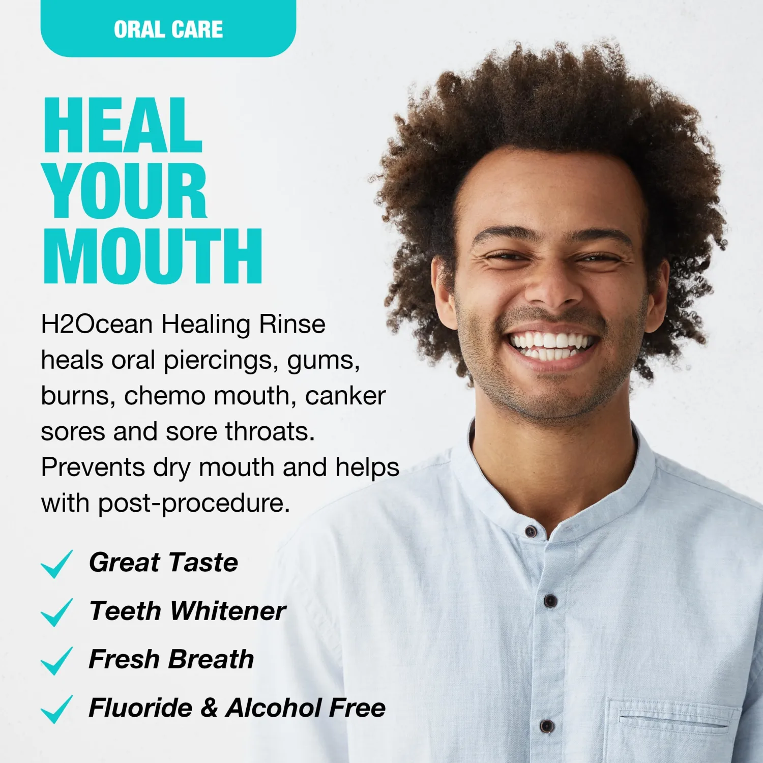 H2Ocean Healing Rinse Mouthwash- Great Tasting Sea Salt & Xylitol Mouth Wash for Fresh Breath & Dry Mouth - Alcohol & Fluoride Free - Arctic Ocean Mint 8oz