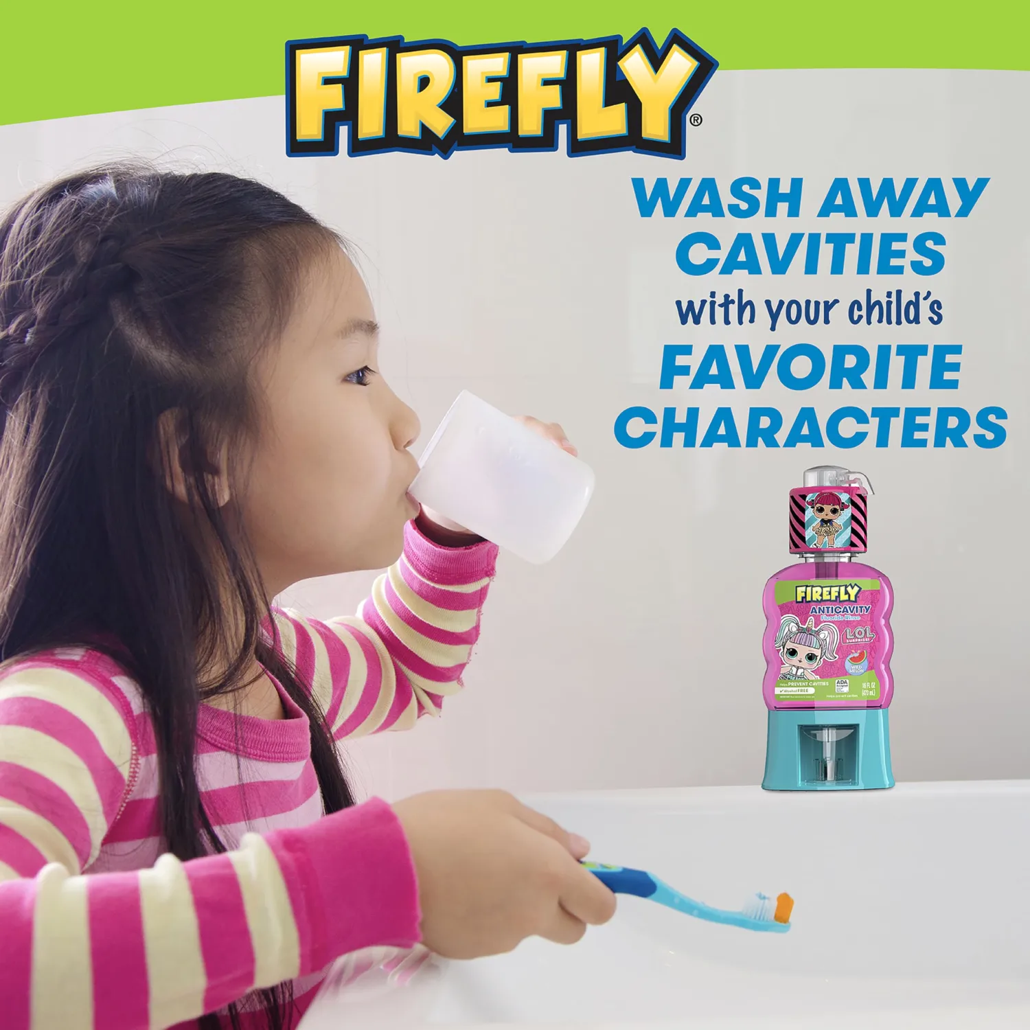Firefly Kids Anti-Cavity Fluoride Rinse, L.O.L. Surprise!, Wild Melon Flavor, Alcohol Free Formula, ADA Accepted, Helps Prevent Cavities, 16 Ounce