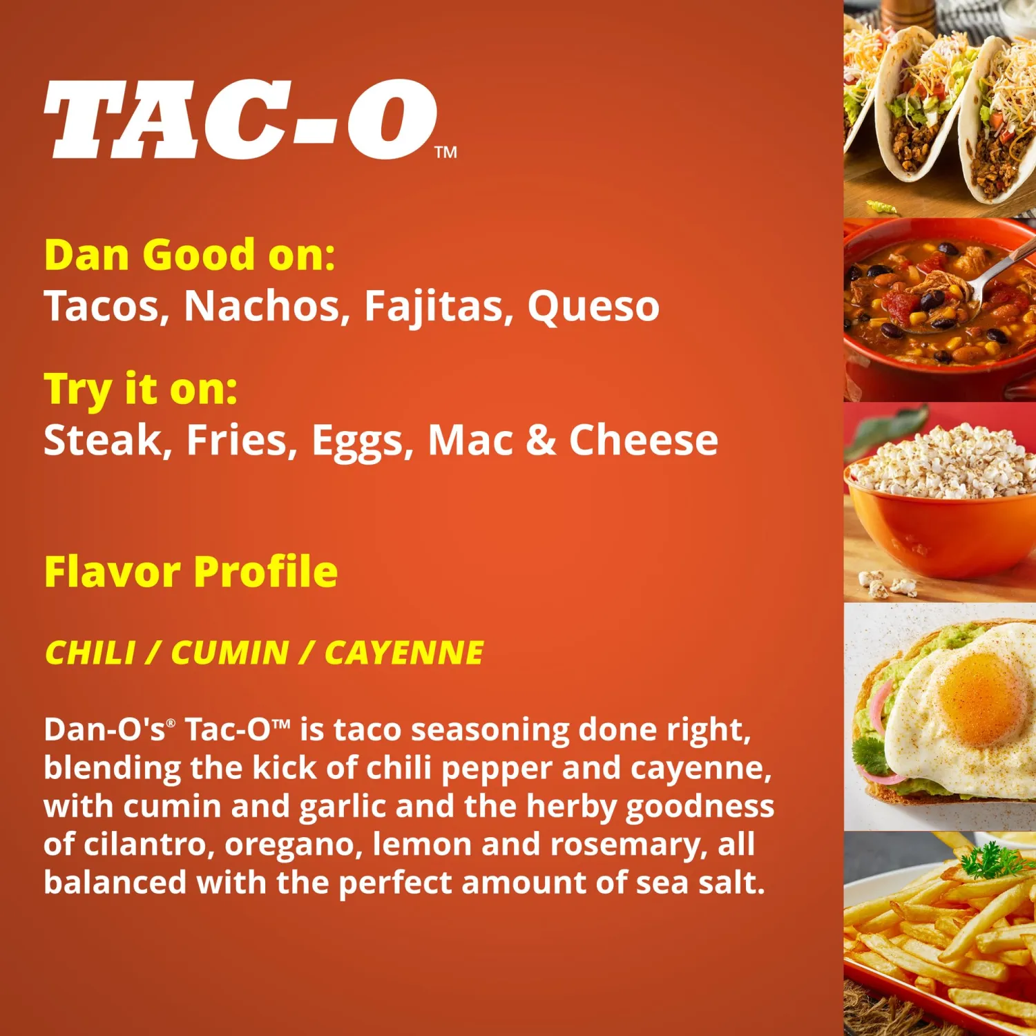 Dan-O's Tac-O™ Seasoning for Tacos, Mexican, and Snacks - All-Purpose, All-Natural, Sugar Free, Zero Calorie Mild Taco Seasoning Mix for Cooking & Grilling Anything - Online Exclusive (2.5 oz)