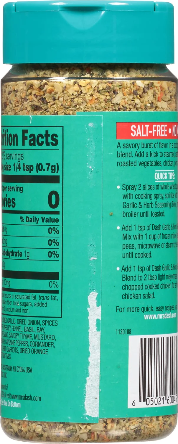 Dash Salt-Free Seasoning Blend, Garlic & Herb, 6.75 Ounce (Pack of 2)