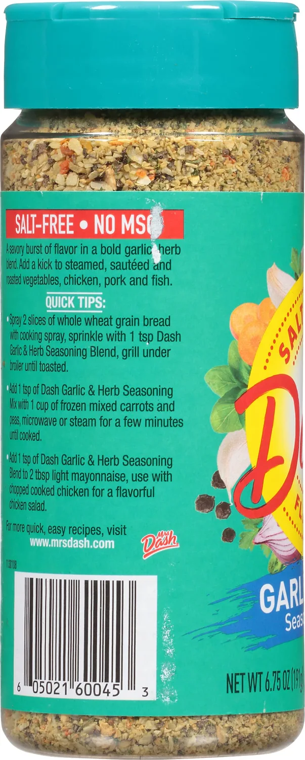 Dash Salt-Free Seasoning Blend, Garlic & Herb, 6.75 Ounce (Pack of 2)