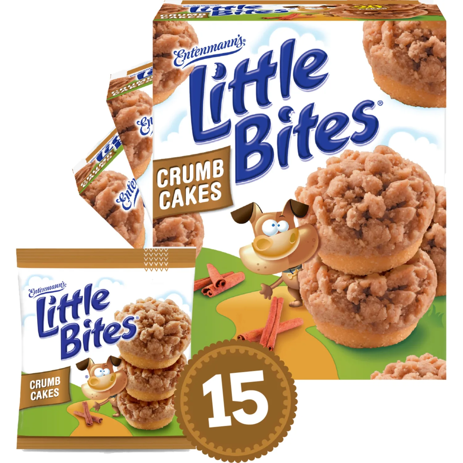 (3 pack) Entenmann's Little Bites Crumb Cake Cinnamon and Brown Sugar Soft Mini Muffins, 15 individual packs (1.75 oz each), 26.25 oz Box