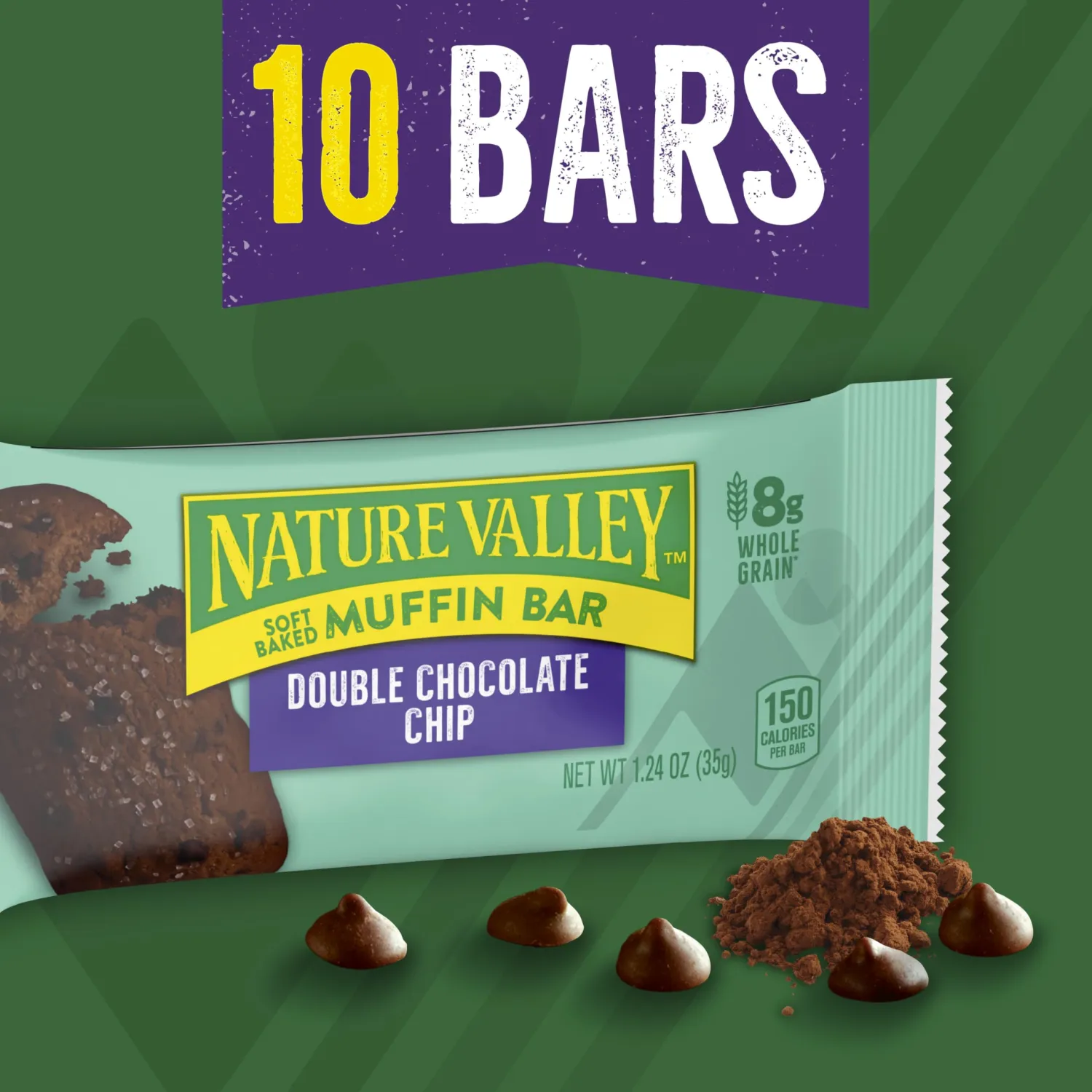 Nature Valley Soft Baked Muffin Bars, Double Chocolate Chip, Made With Whole Grain, 10 Count, 12.4 oz