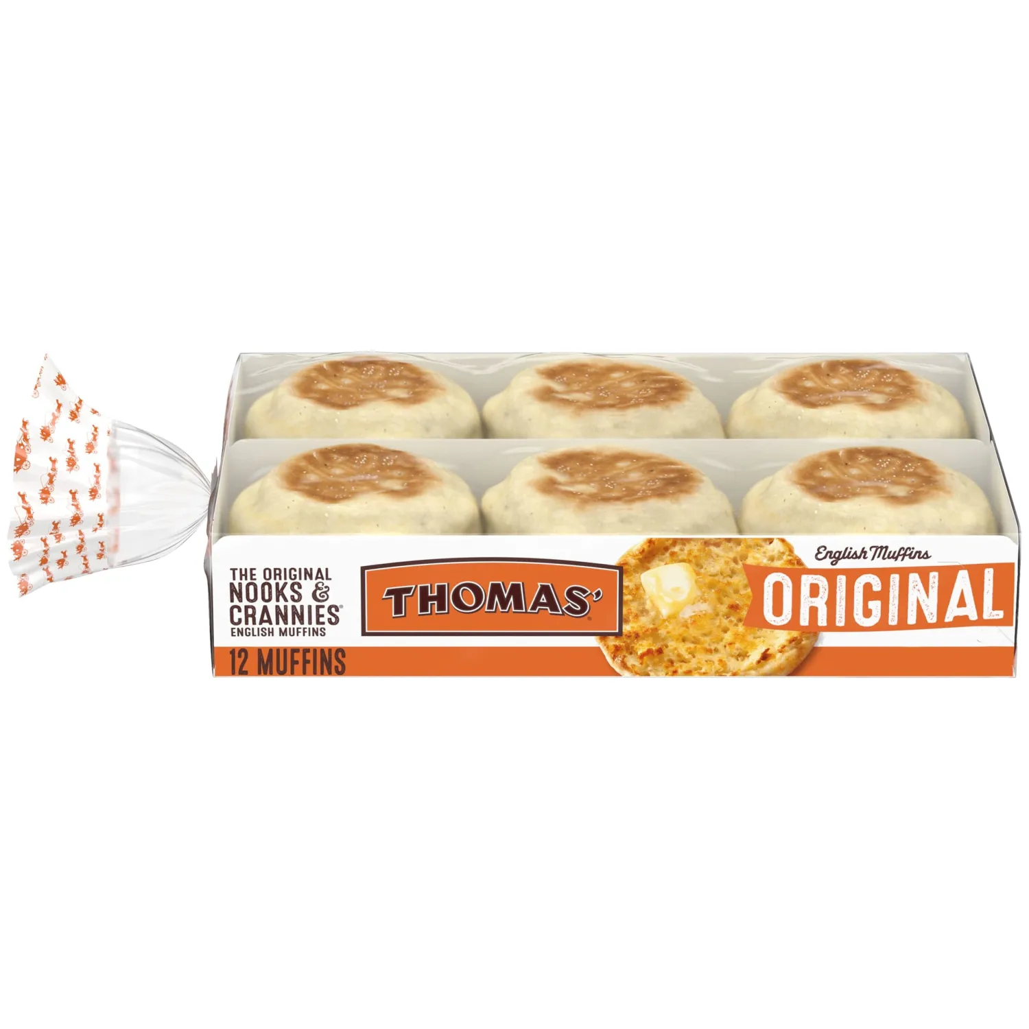 Thomas' Original English Muffins, 12 count, (6 ct each), Plain English Muffins, 26 oz Tray