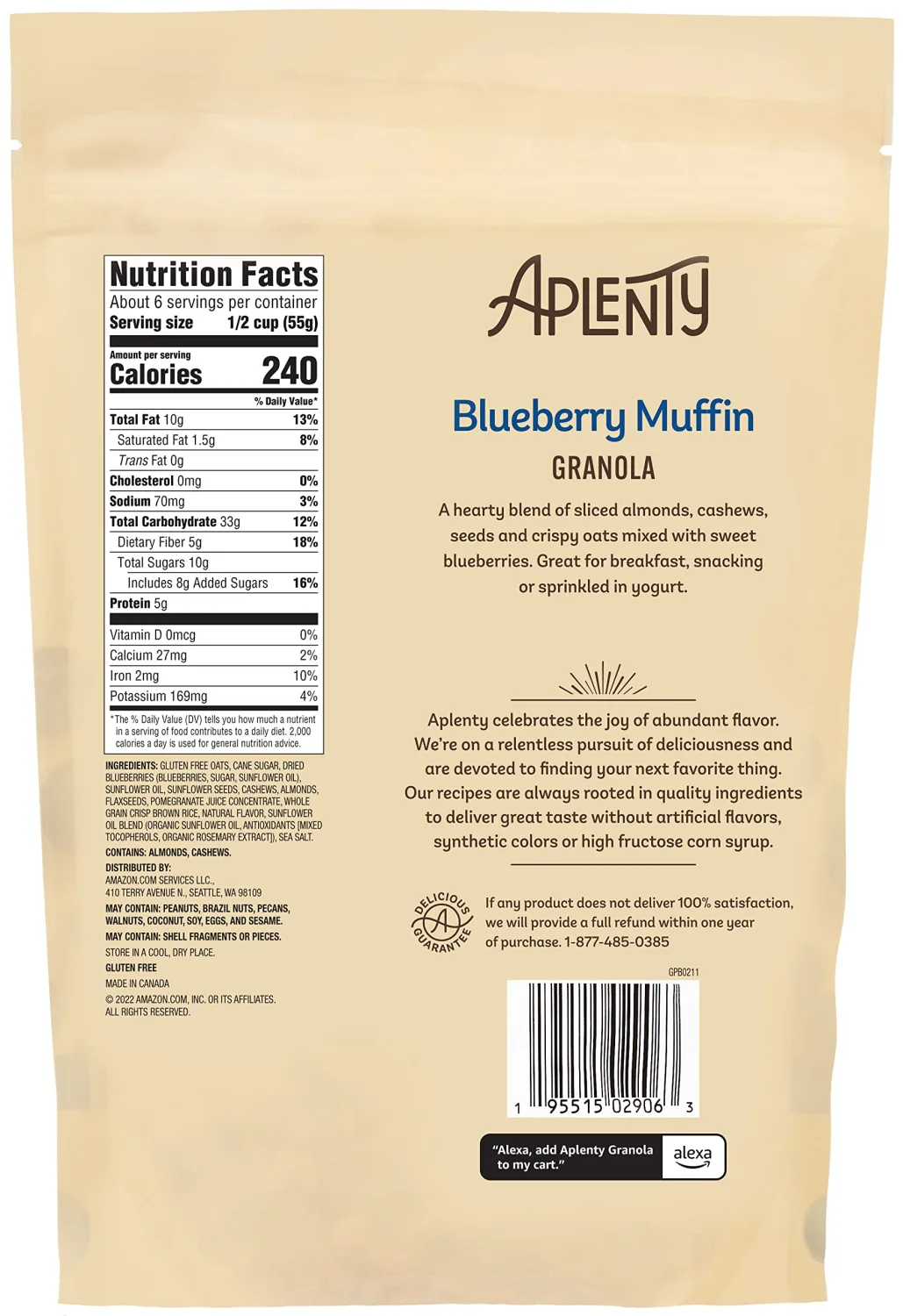 Amazon Brand, Aplenty Blueberry Muffin Granola, 11Oz