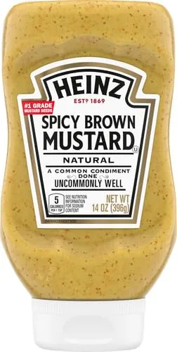 Heinz 100% Natural Spicy Brown Mustard (14 oz Bottle) (Pack of 2)