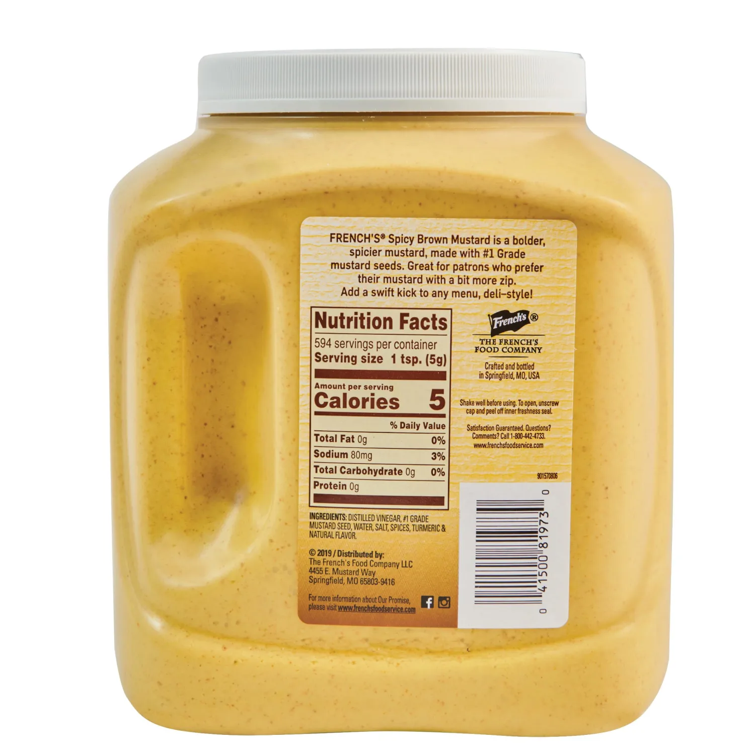 French's Spicy Brown Mustard, 105 oz - One 105 Ounce Bulk Container of Hot Brown Mustard, Perfect for Professional Use or for Refillable Containers at Home