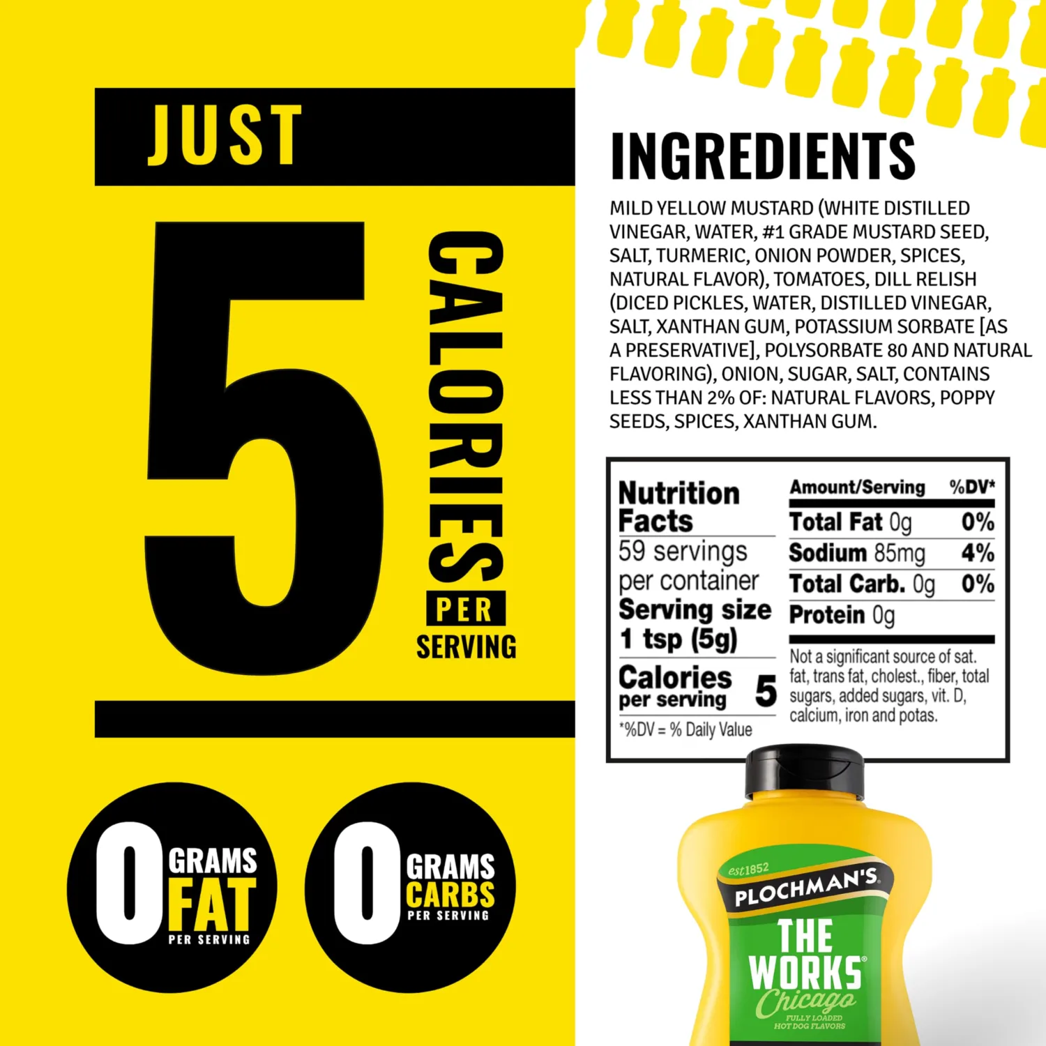 Plochman, The Works Mustard, 15 oz, Perfect for Chicago-Style Hot Dogs