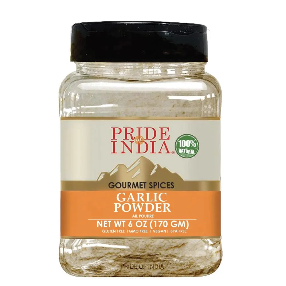 Pride of India – Garlic Fine Ground – Gourmet & Culinary Grade – Classic Seasoning to Pasta/Sauces/Dips/Bakes – Easy to Store – 8 oz. Medium Dual Sifter Bottle
