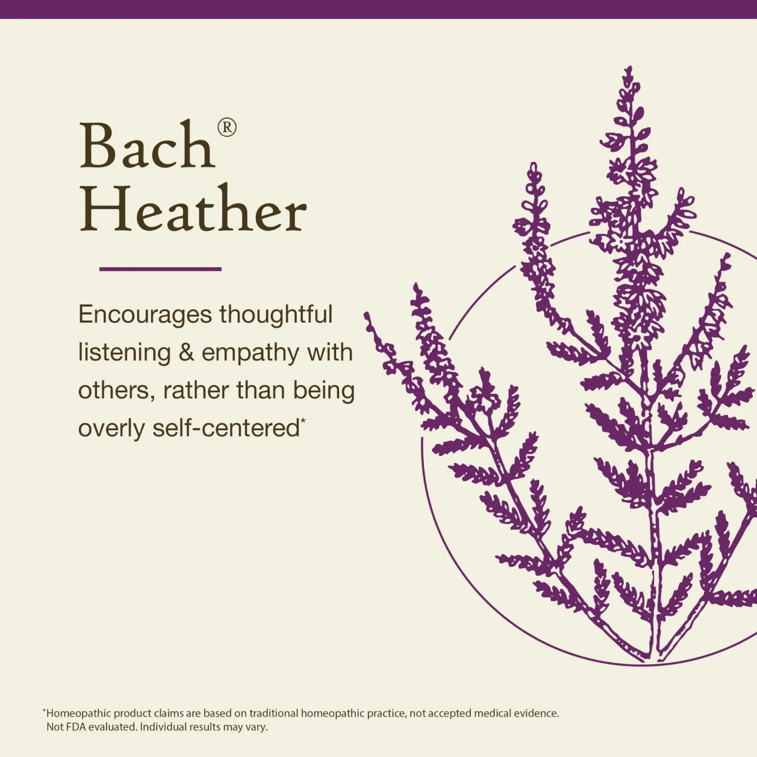 Bach Original Flower Remedies, Heather (Non-Alcohol Formula) - Empathize & Listen - Natural Homeopathic Flower Essence for Emotional Balance - Vegan, Gluten Free, Sugar Free - 10mL Dropper