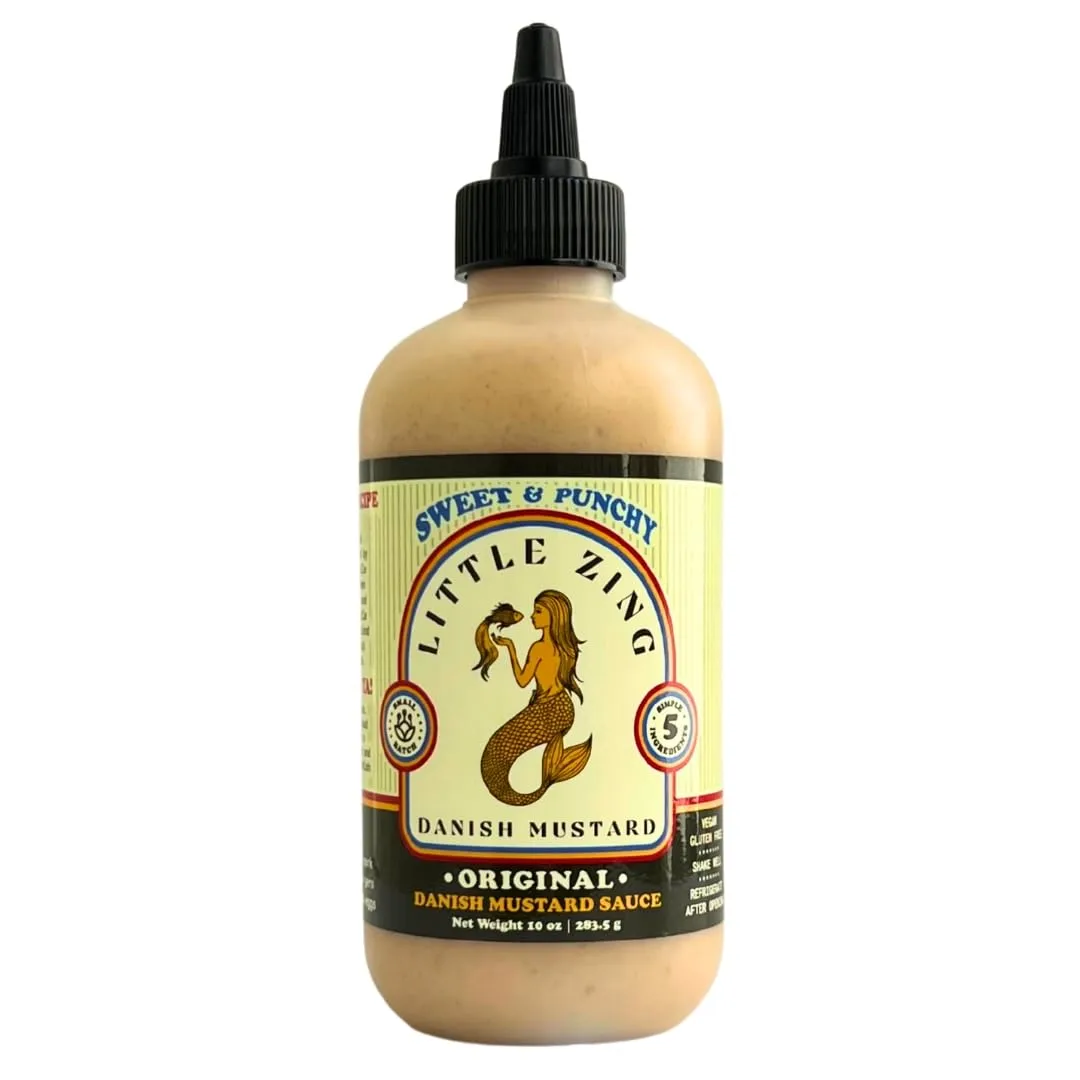 Little Zing Danish Mustard – Sweet & Punchy Gourmet Mustard Sauce with Horseradish Kick – All-Natural, No Oils, Fillers, or Preservatives – Bold & Versatile Sauce for Sandwiches, Meats, Dressings & Dips – 10 oz Bottle