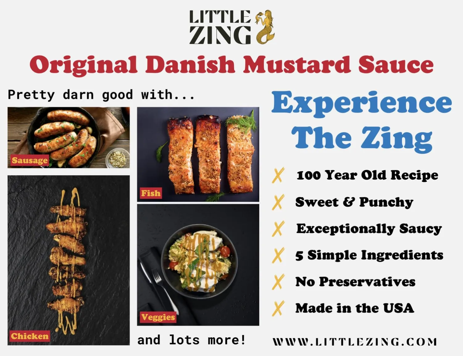Little Zing Danish Mustard – Sweet & Punchy Gourmet Mustard Sauce with Horseradish Kick – All-Natural, No Oils, Fillers, or Preservatives – Bold & Versatile Sauce for Sandwiches, Meats, Dressings & Dips – 10 oz Bottle