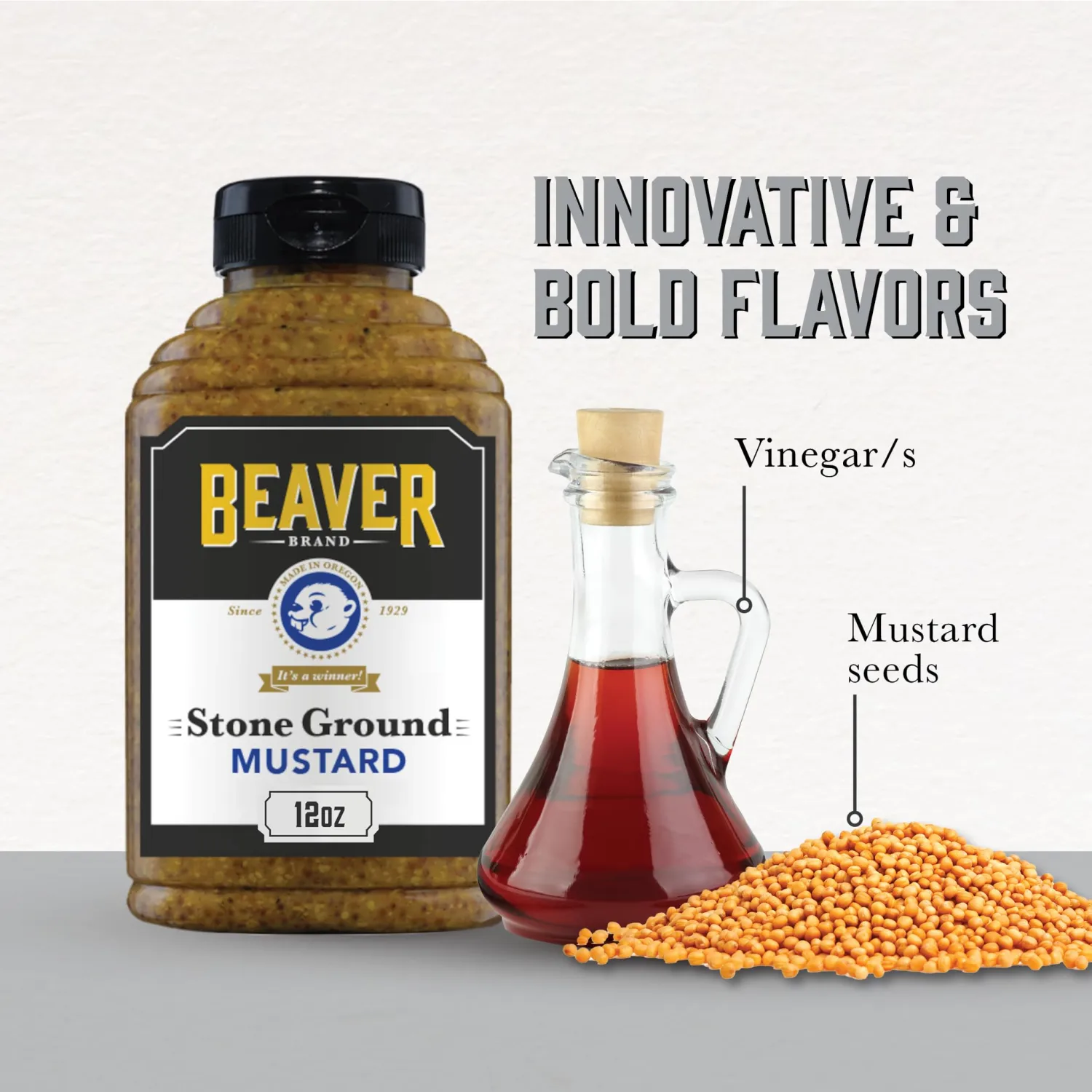 Beaver Stone Ground Mustard, 12 oz squeeze bottle
