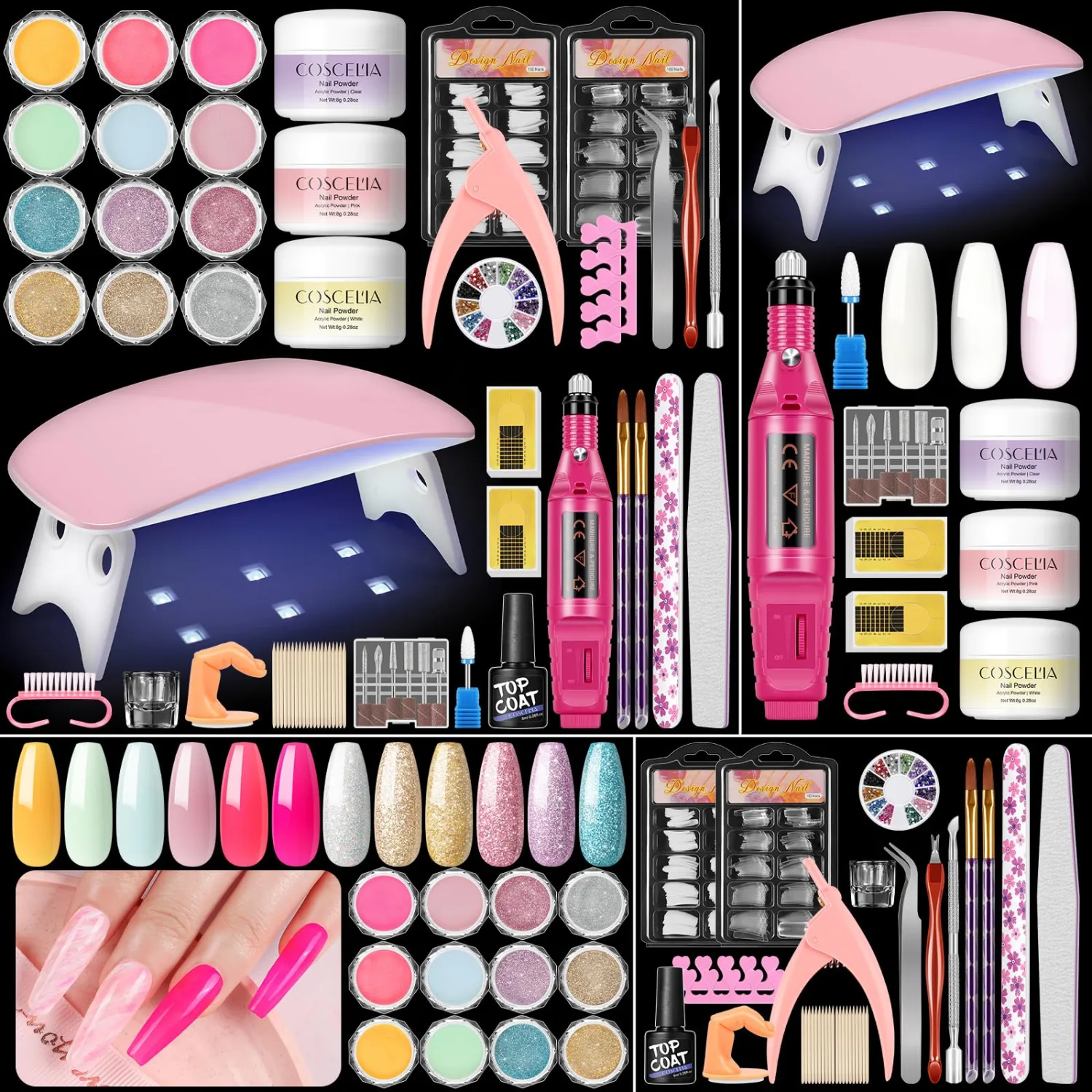 Acrylic Nail Kit for Beginners with Everything Nails Kit Acrylic Set with Drill and U V Light Professional Acrylic Powder Glitter Decorations Rhinstones Nail Starter Kit Gifts for Women