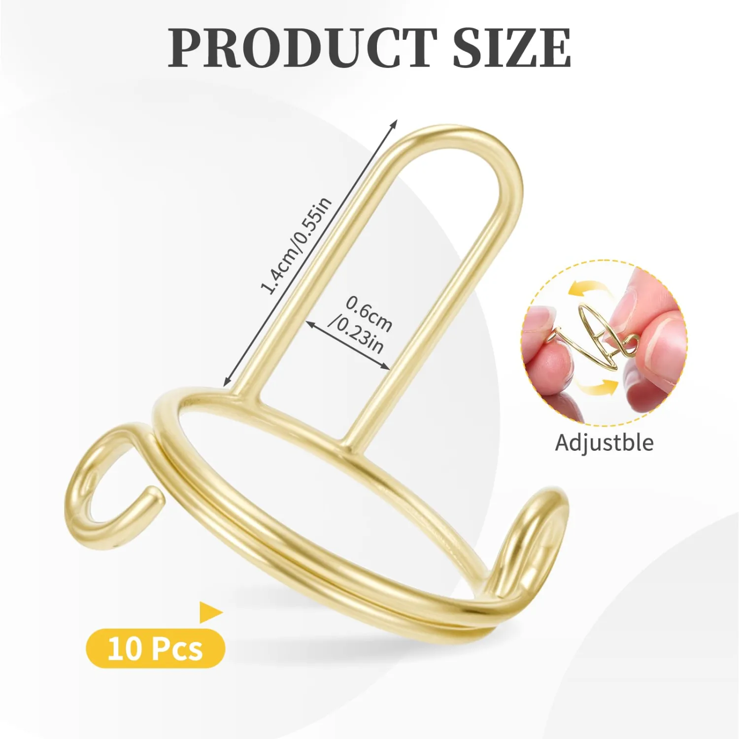 10Pcs Wudu Nail Rings, Adjustable Fingernail Rings with Adhesive Nail Tabs No Glue for Women Fingernail Art Decoration,Reusable Detachable Women Gifts Kits for Beginners (Gold-10Pcs)