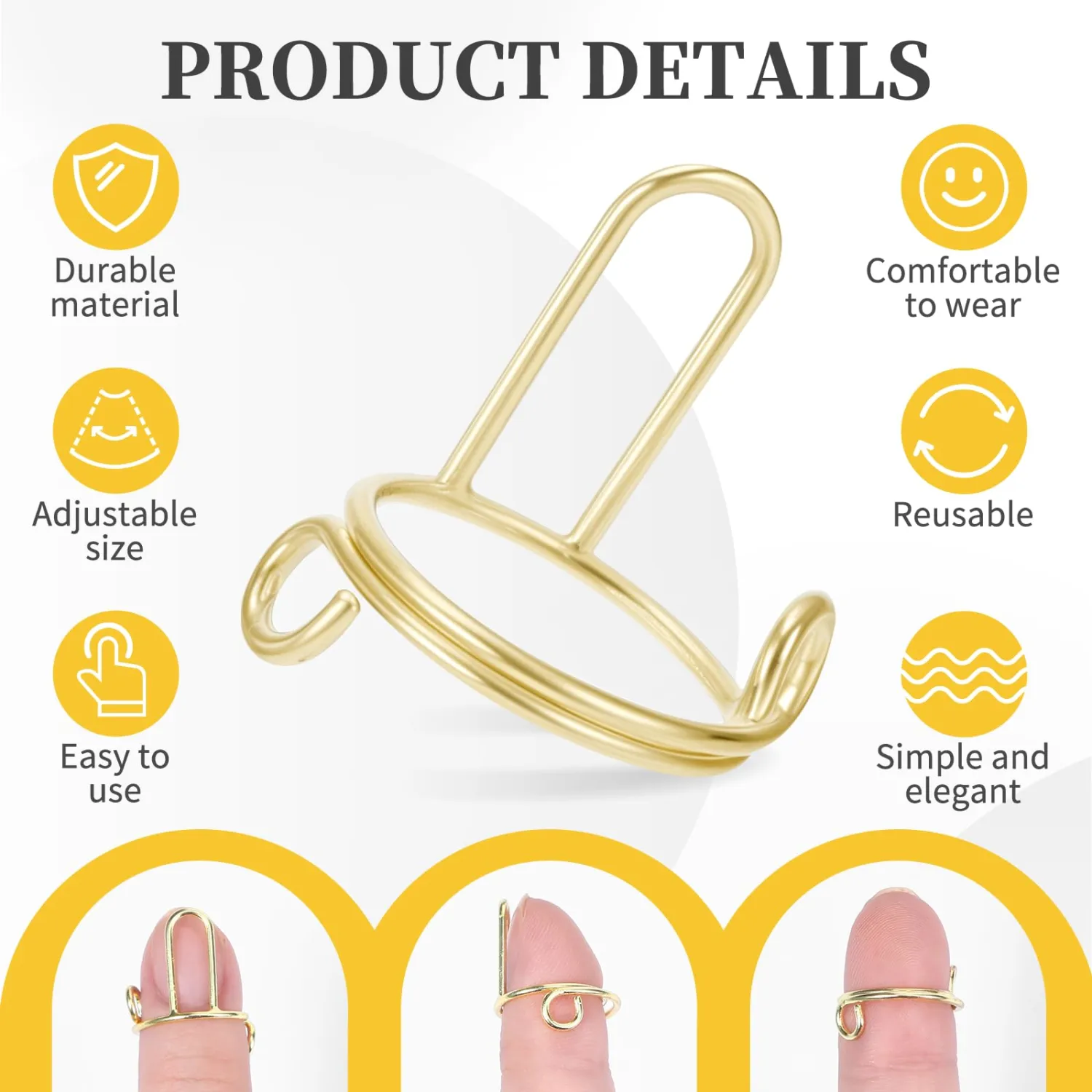 10Pcs Wudu Nail Rings, Adjustable Fingernail Rings with Adhesive Nail Tabs No Glue for Women Fingernail Art Decoration,Reusable Detachable Women Gifts Kits for Beginners (Gold-10Pcs)