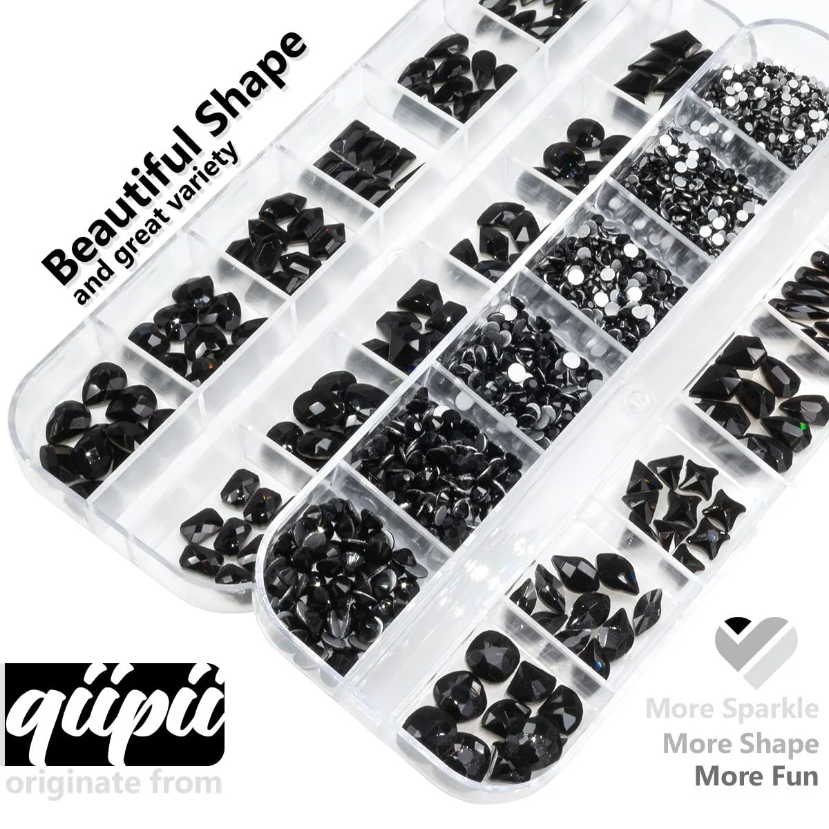 24 Styles Black Nail Rhinestones Multi Shapes Flatback Jet Black Gems Round Beads K9 Glass Nail Crystals Stones Diamonds jewels Nail Art Supplies Nail Charms for Nails Faces Eyes Makeup Crafts