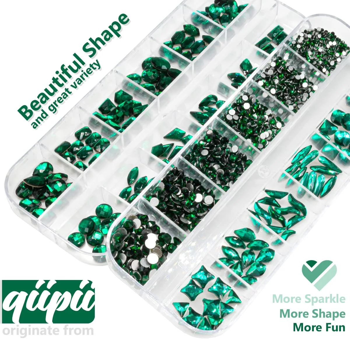 24 Styles Emerald Green Nail Rhinestones Multi Shapes Flatback Green Crystals Gems Round Beads K9 Glass Stones Diamonds Jewels Nail Art Supplies Nail Charms for Nails Faces Eyes Makeup Crafts