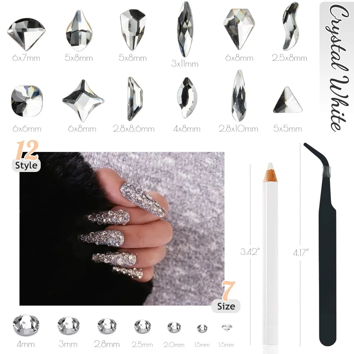 4080Pcs Crystal Clear Nail Rhinestones Multi Shapes Flatback Crystal White Gems +Round Beads K9 Glass Stones Diamonds Jewels Nail Art Supplies Nail Charms for Nails Faces Eyes Makeup DIY Crafts