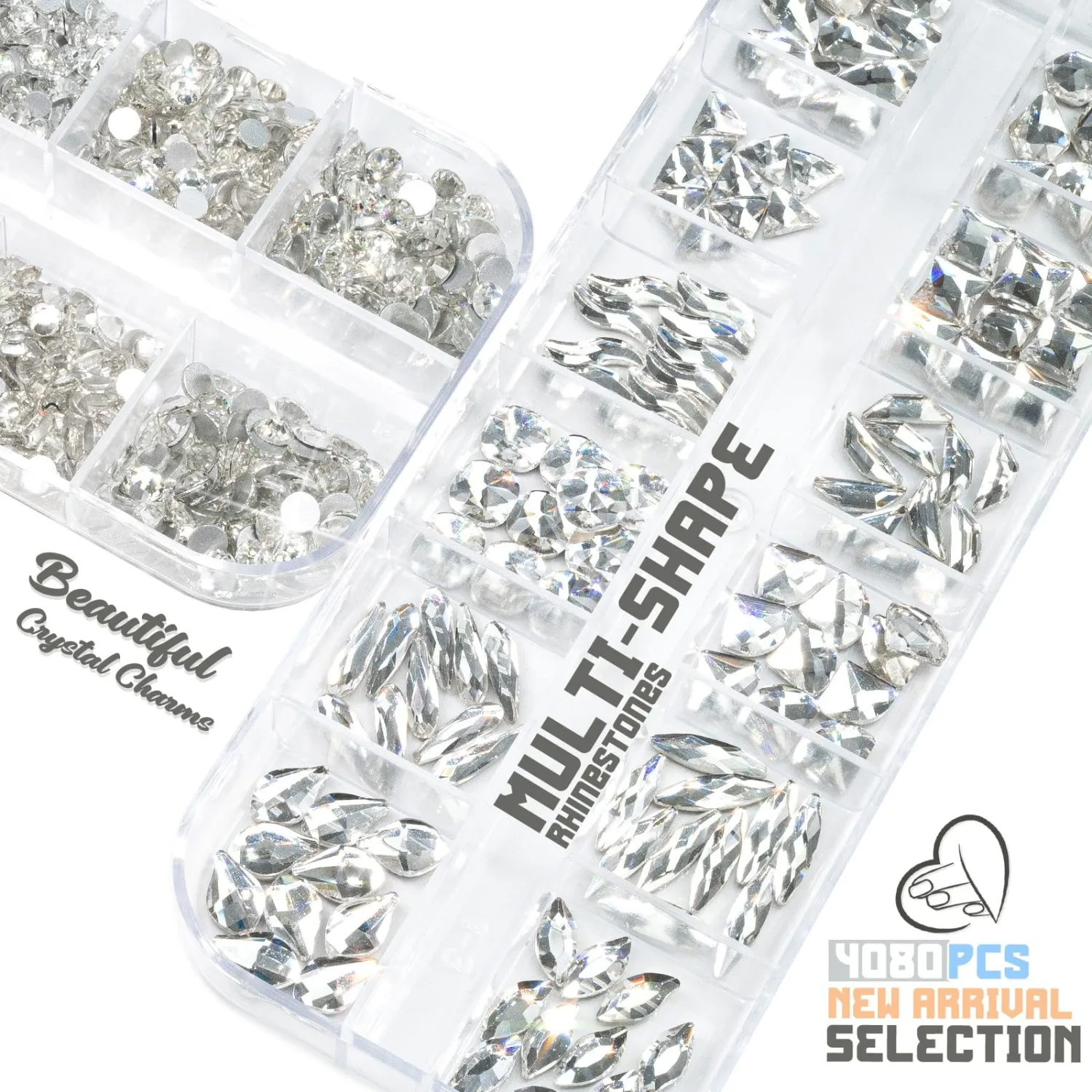 4080Pcs Crystal Clear Nail Rhinestones Multi Shapes Flatback Crystal White Gems +Round Beads K9 Glass Stones Diamonds Jewels Nail Art Supplies Nail Charms for Nails Faces Eyes Makeup DIY Crafts