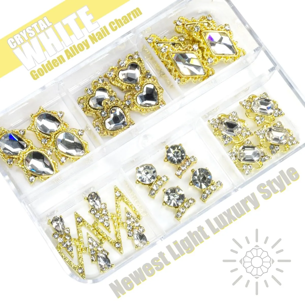 24pcs Crystal Clear Nail Rhinestones Luxury Nail Charms Crystal White Heart Charms for Nails 3D Big Nail Gems Diamonds Jewelry Stones Alloy Nail Art Studs Nail Art Decor w Box for Arylic Nails Crafts