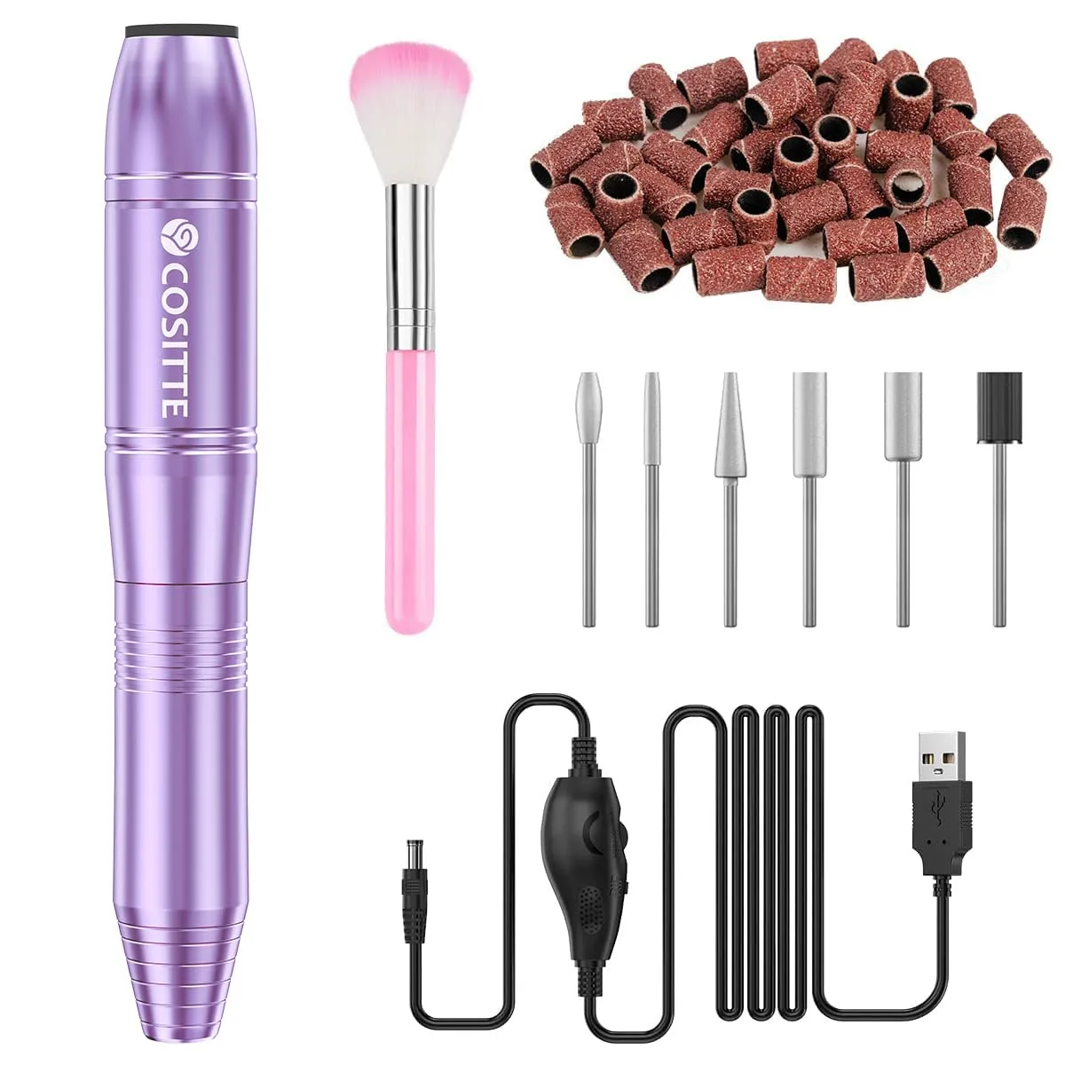 Electric Nail Drill,USB Electric Nail Drill Machine for Acrylic Nail Kit,Portable Electric Nail File Polishing Tool Manicure Pedicure Kit Efile Nail Supplies for Home Salon,Lilac