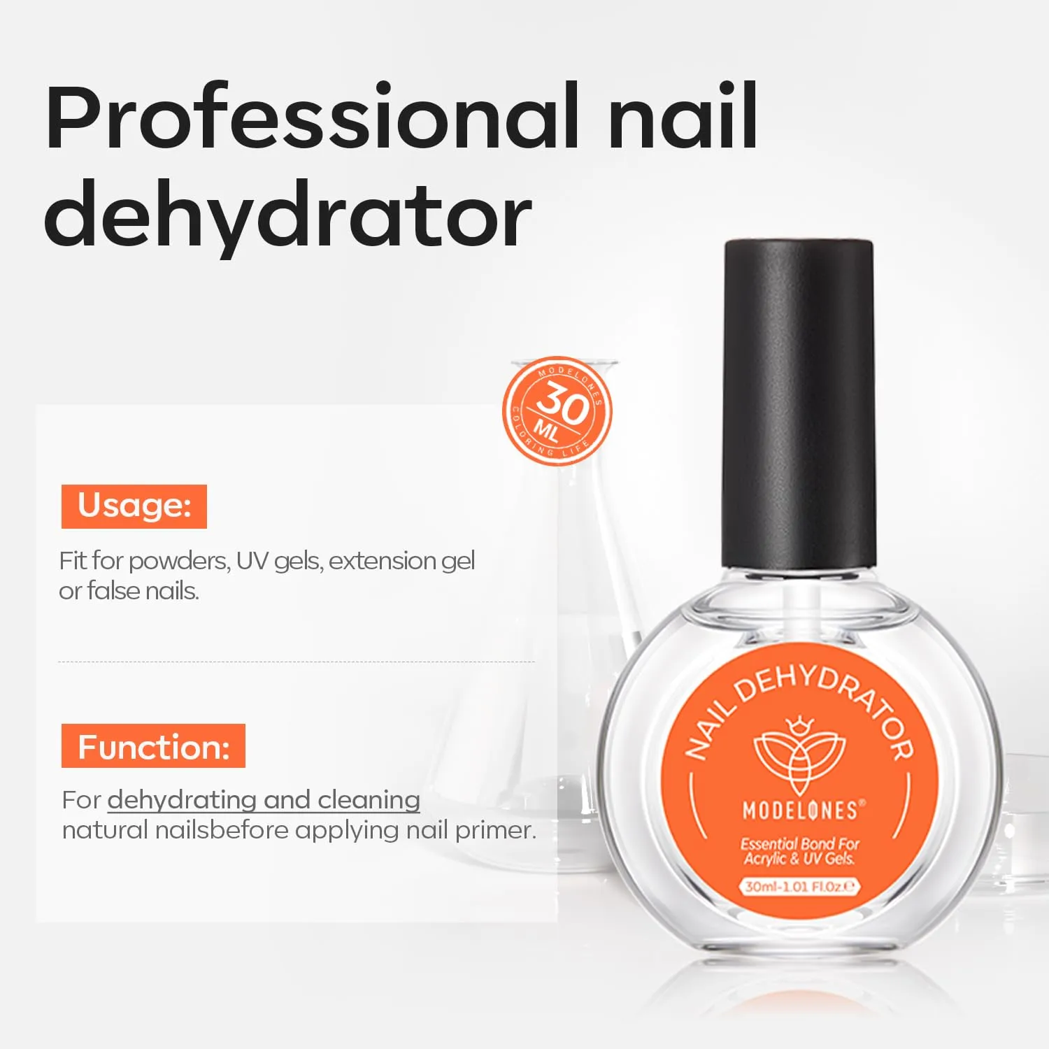 modelones Nail Dehydrator, 30 ml Nail Prep Dehydrator for Acrylic and Gel Polish, Acid Free Natural Prep Dehydrate Acrylic Supplies